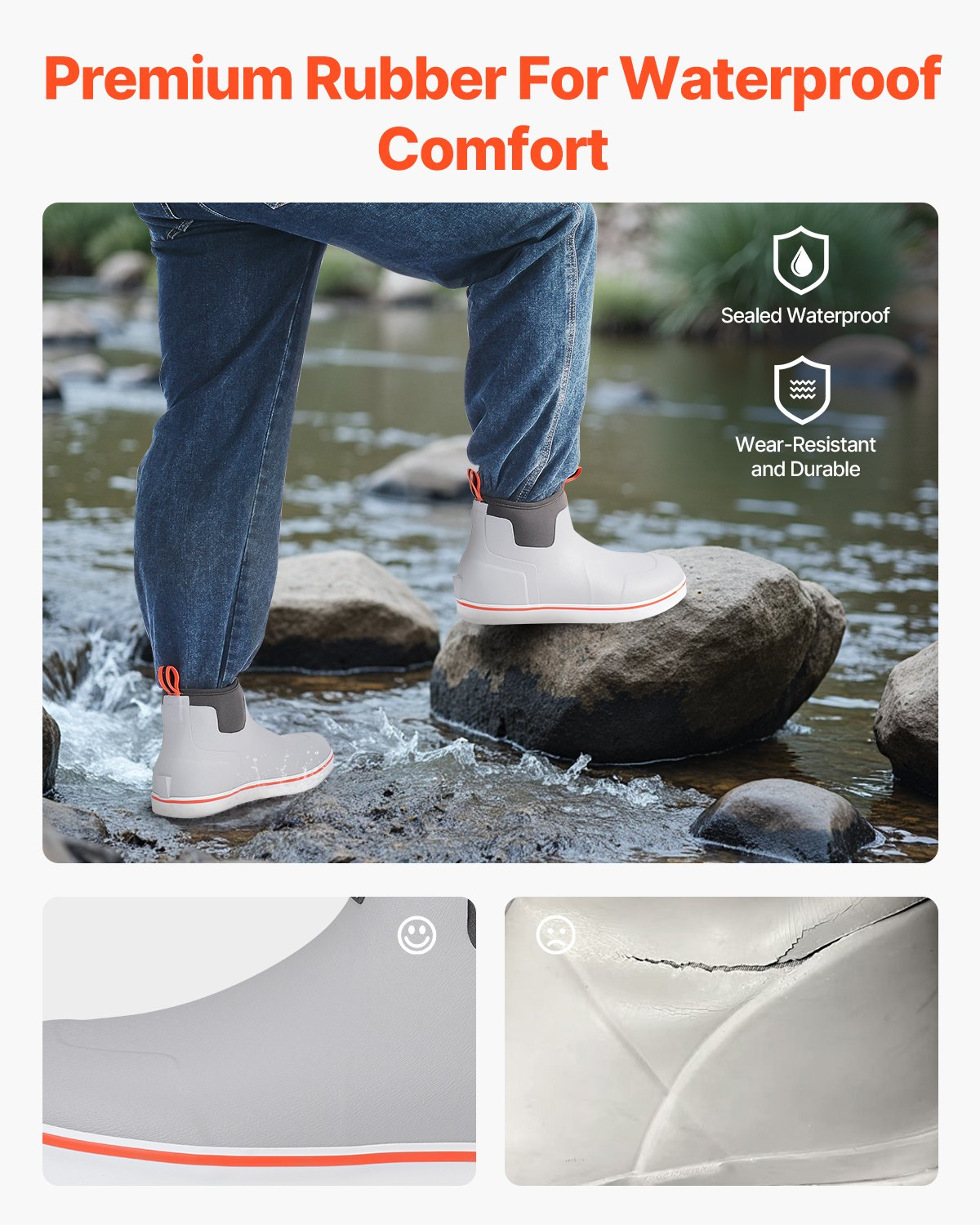 Men's Ankle Deck Boots Waterproof Anti-Slip Work Rain Rubber Boots Size 9 US - Picture 1 of 10