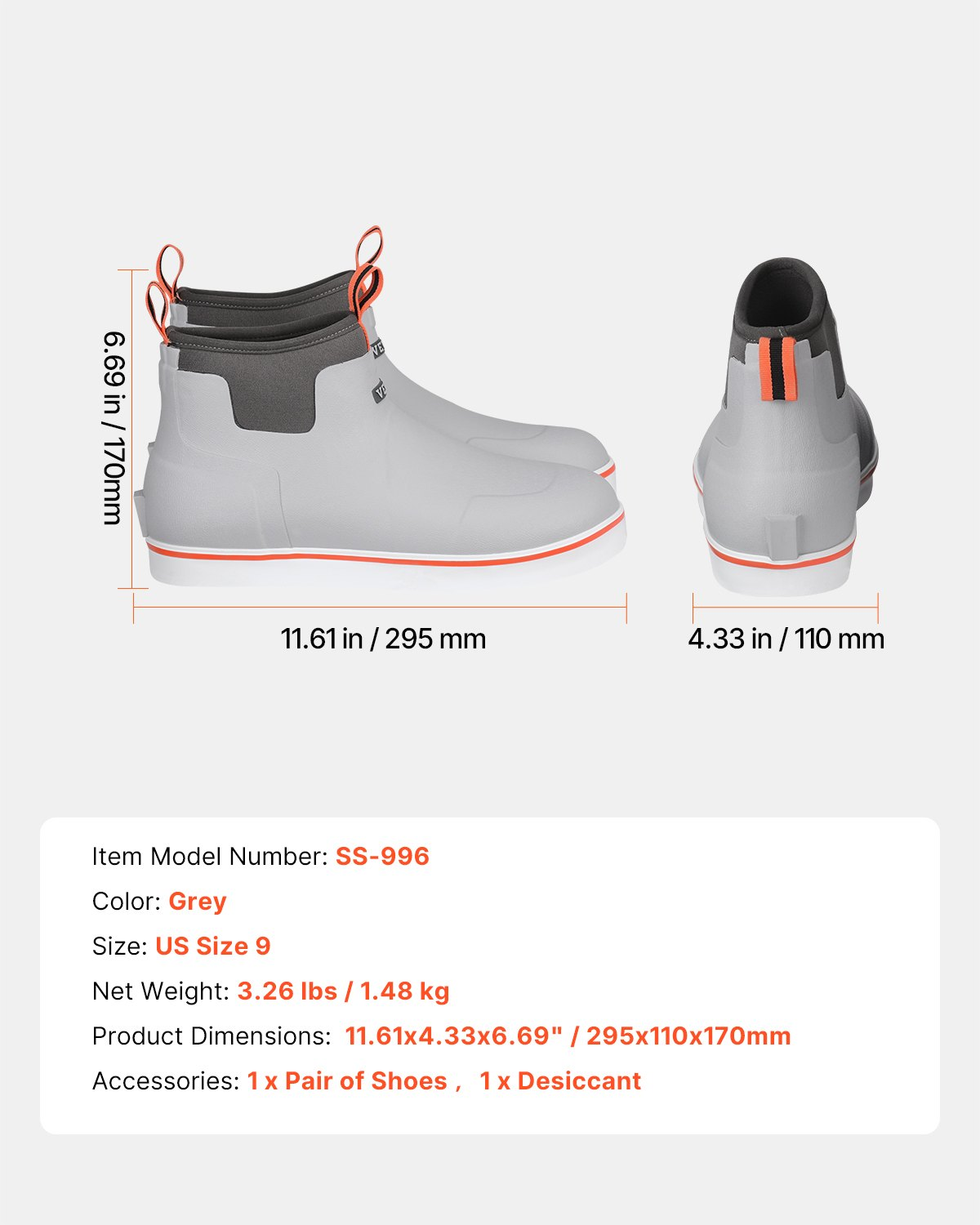 Men's Ankle Deck Boots Waterproof Anti-Slip Work Rain Rubber Boots Size 9 US - Picture 7 of 10