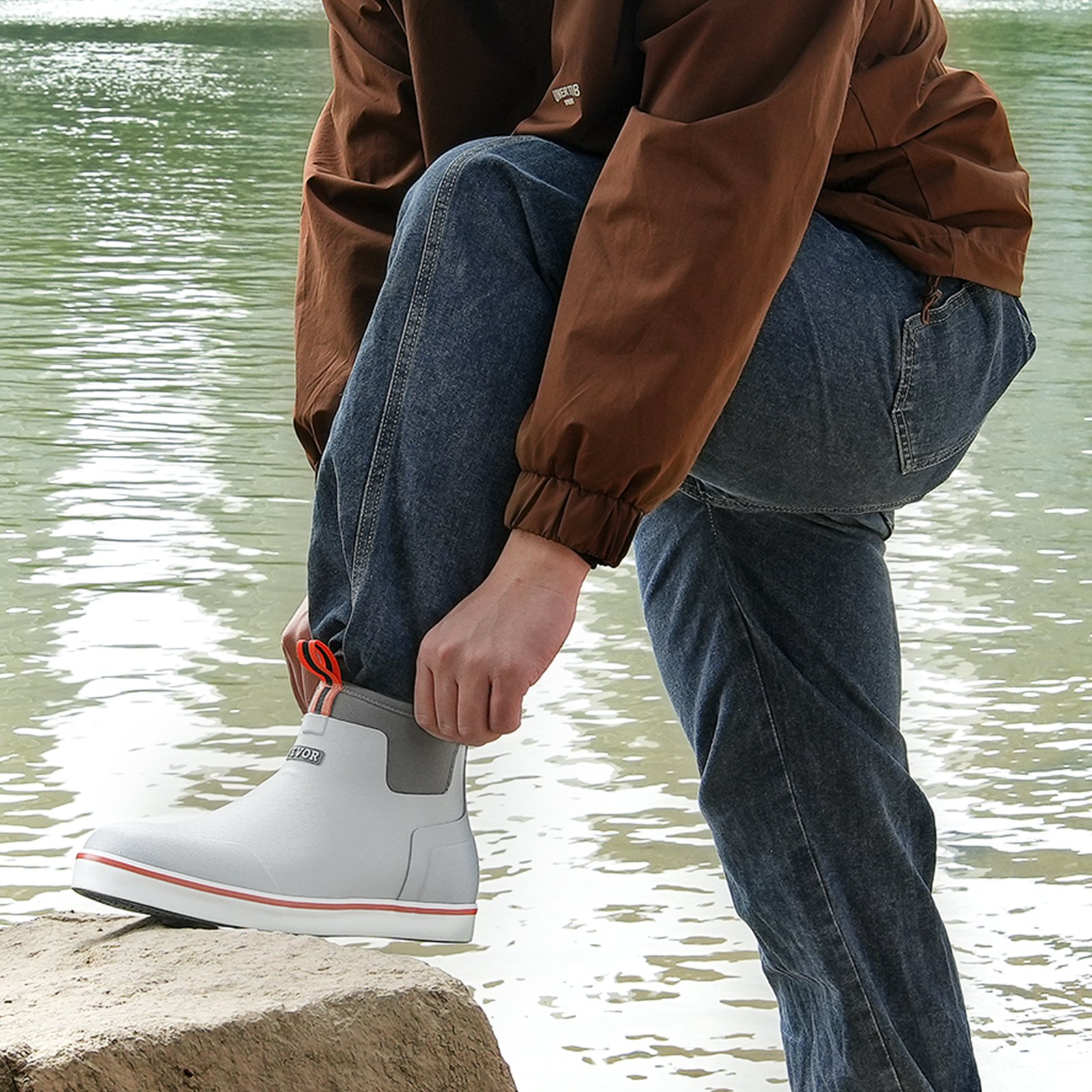 Men's Ankle Deck Boots Waterproof Anti-Slip Work Rain Rubber Boots Size 9 US - Picture 8 of 10