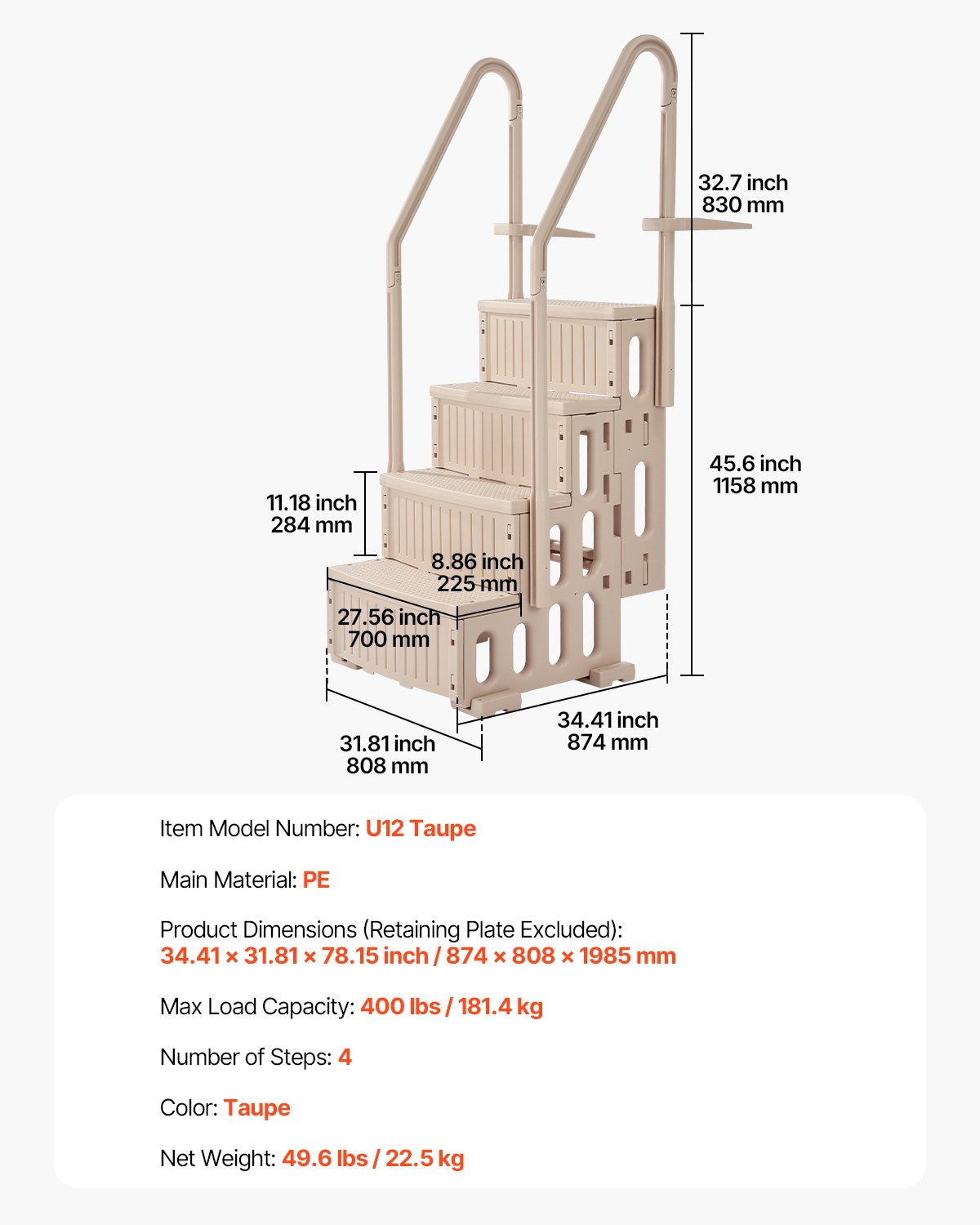 Swimming Pool Ladder, Taupe