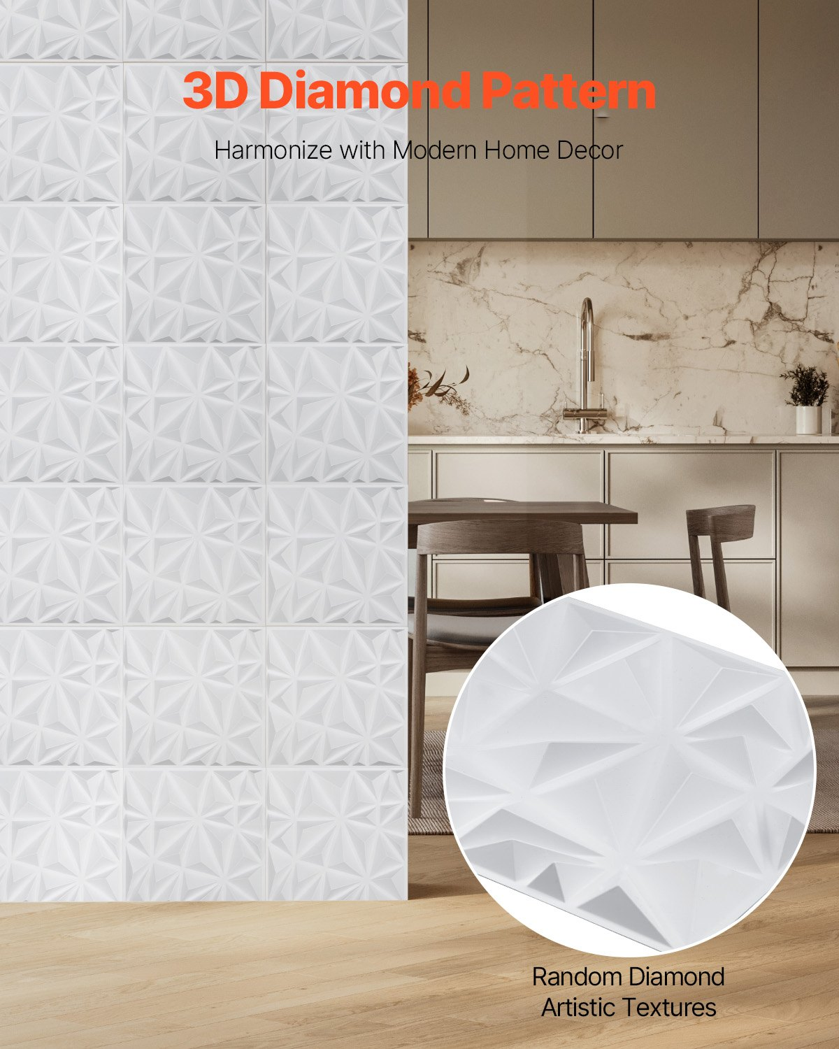3D Wall Panels 33-Pack 11.81 x 11.81'' PVC 32 Sq.Ft Coverage Diamond Matte White