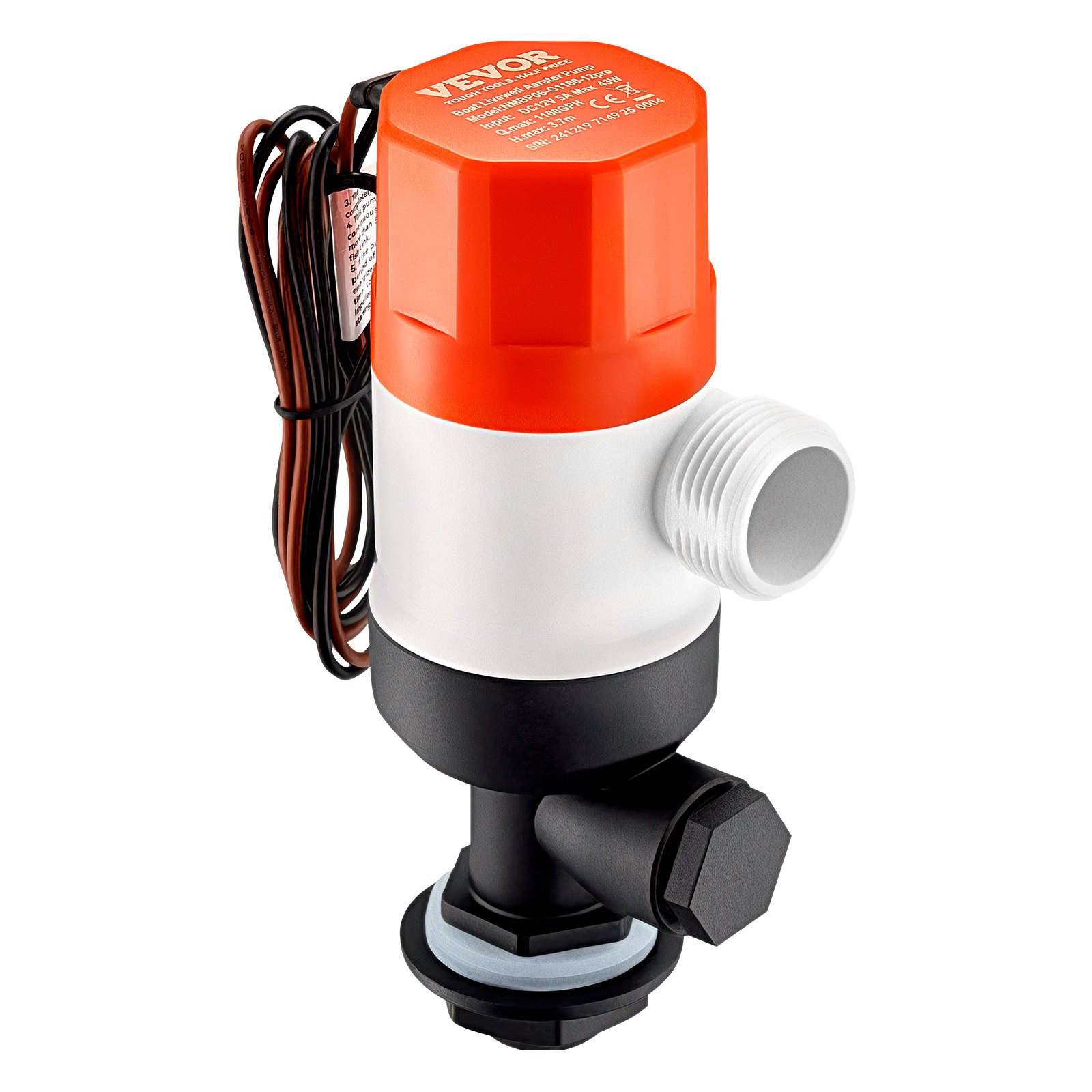 Livewell Pump for Boat 12V 1100GPH Livewell Aerator Pump Straight 2 Inlets - Picture 9 of 12