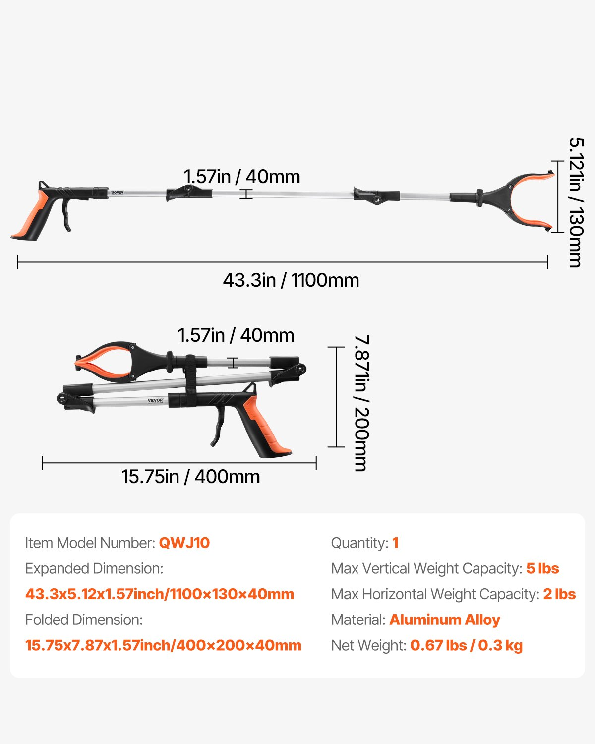Grabber Reacher Tool 43" Heavy Duty Long Grabber Tool Faltbar Pick Up Stick - Bild 7 von 10