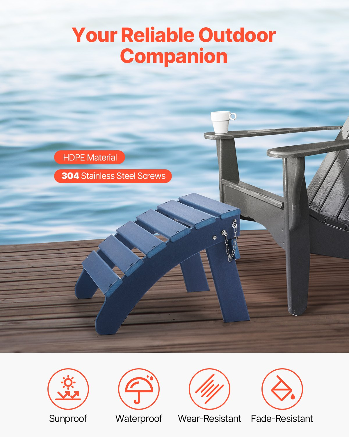 Adirondack Ottoman 2 Set 18.7L x 18.9W x 13.8H Inch HDPE Folding Footrest Blue - Picture 1 of 10