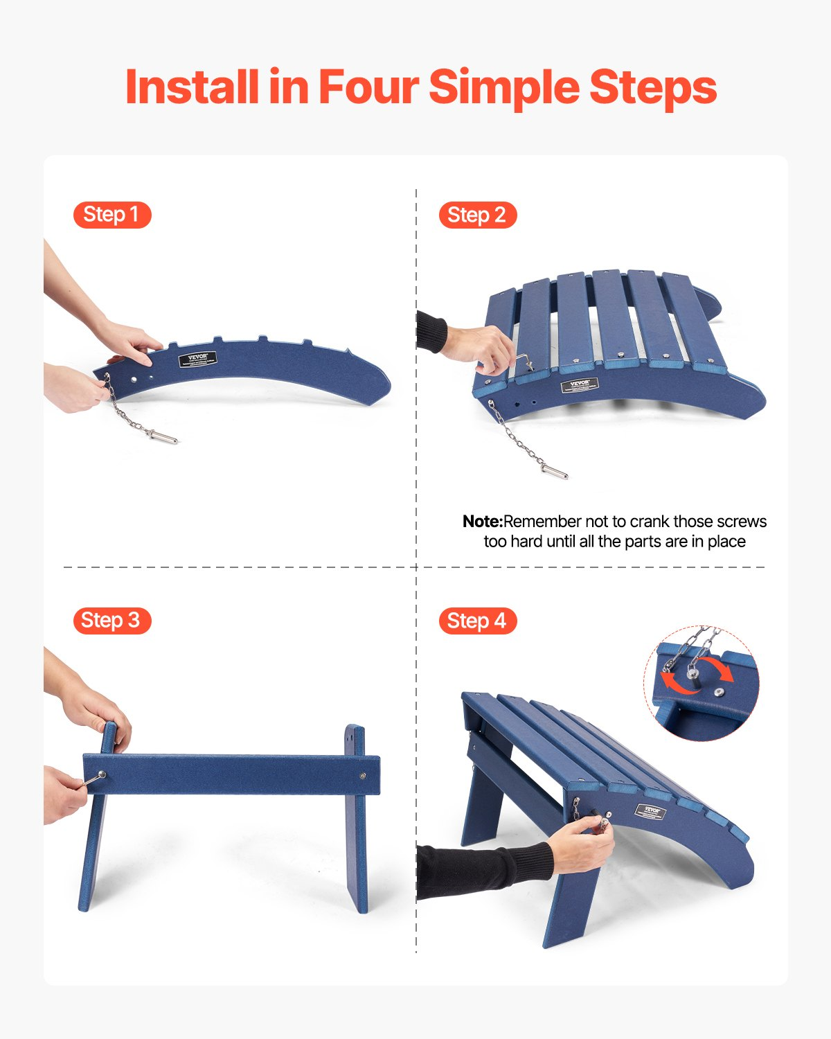 Adirondack Ottoman 2 Set 18.7L x 18.9W x 13.8H Inch HDPE Folding Footrest Blue - Picture 3 of 10