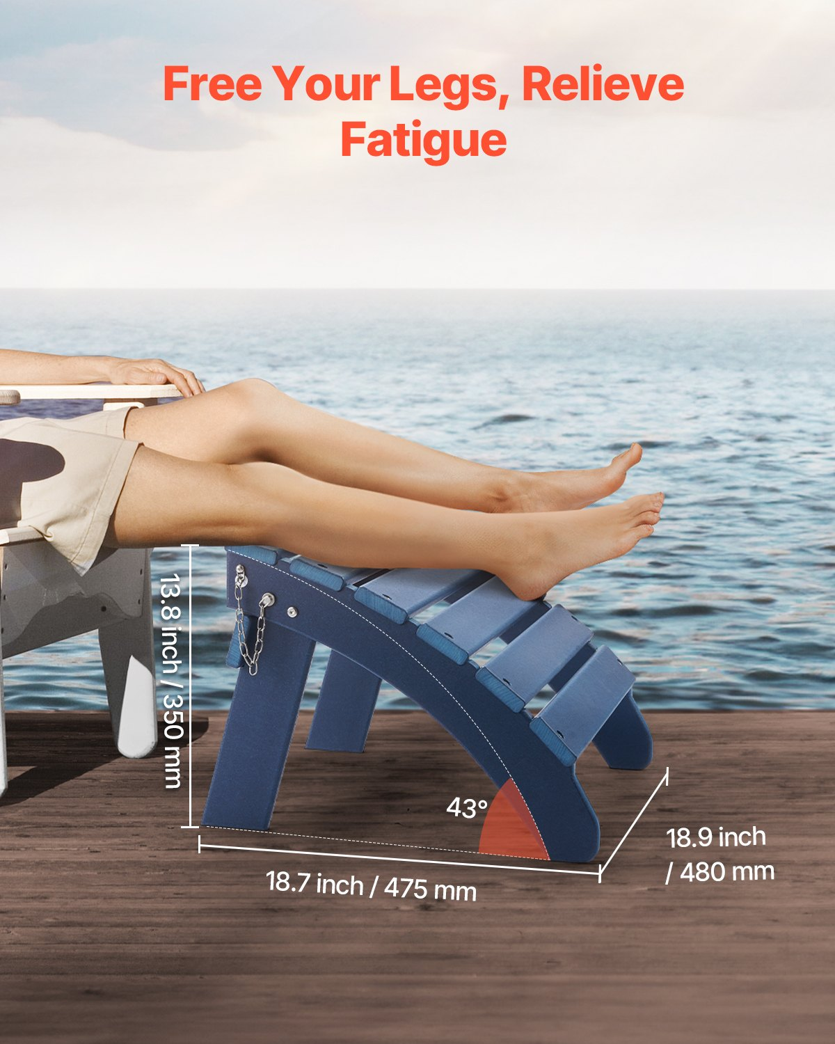 Adirondack Ottoman 2 Set 18.7L x 18.9W x 13.8H Inch HDPE Folding Footrest Blue - Picture 4 of 10