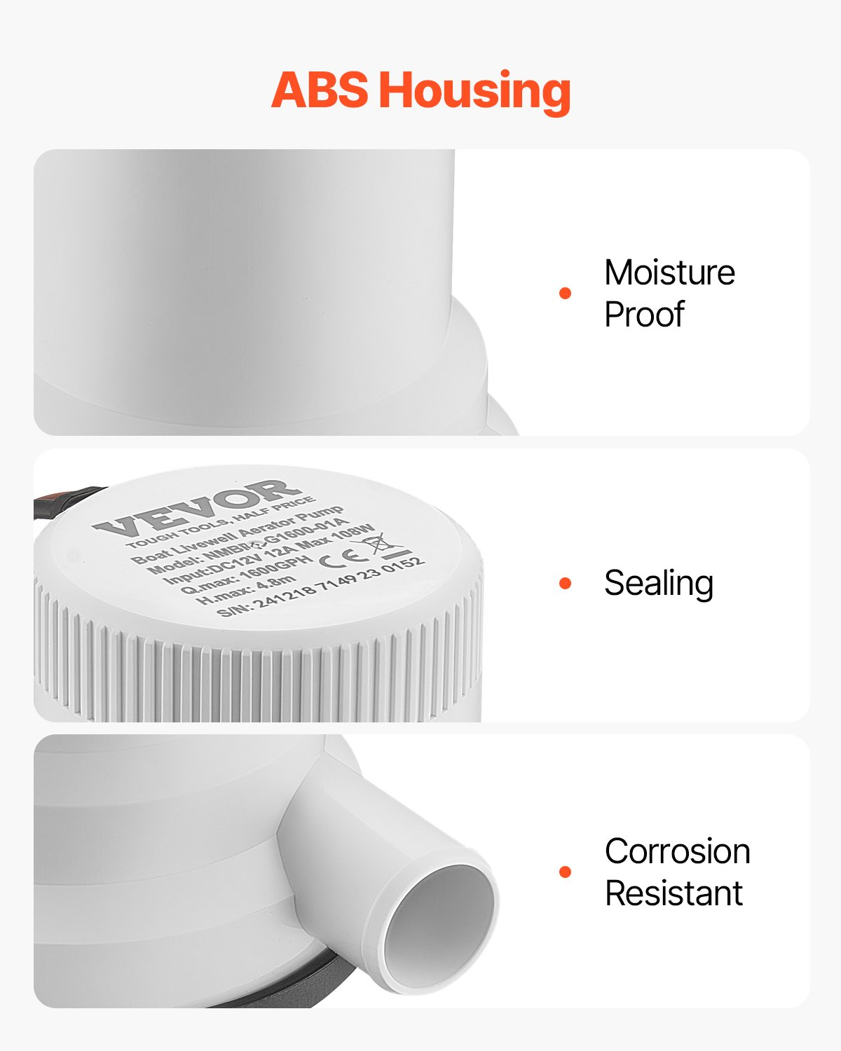 Livewell Pumpe für Boot 12V 1600GPH Livewell Belüfterpumpe gerade 2 Einlässe - Bild 5 von 12