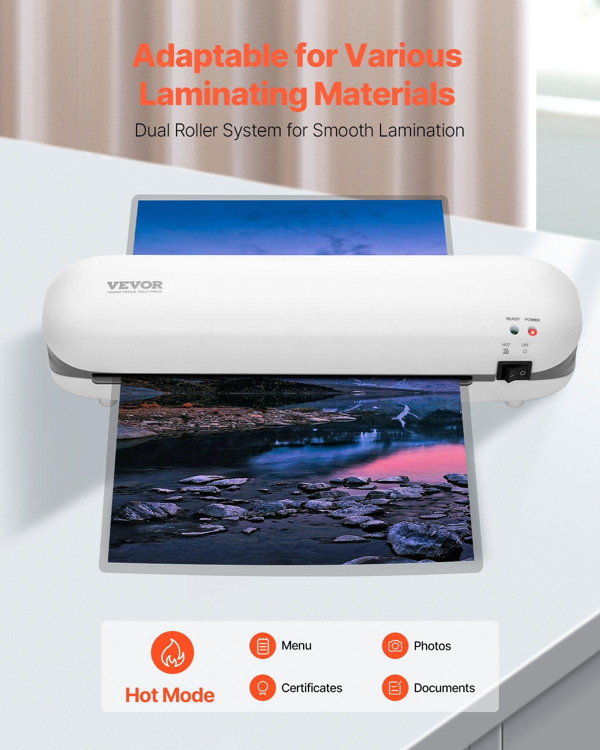 Laminator Machine, Thermal Laminator for Max A4 Paper Size, White + Grey