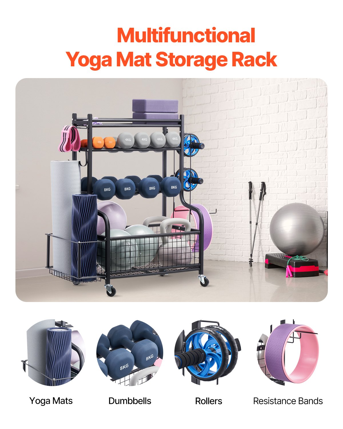 Premium Home Gym Workout Equipment Organizer with Yoga Mat Storage and Weight Ra - Picture 1 of 10