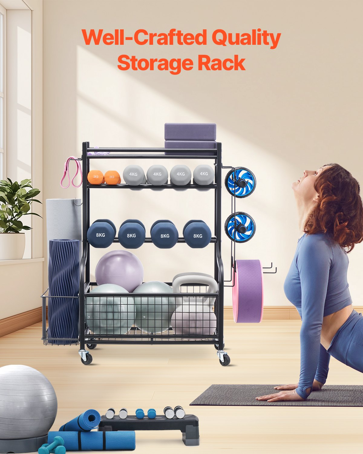 Premium Home Gym Workout Equipment Organizer with Yoga Mat Storage and Weight Ra - Picture 2 of 10