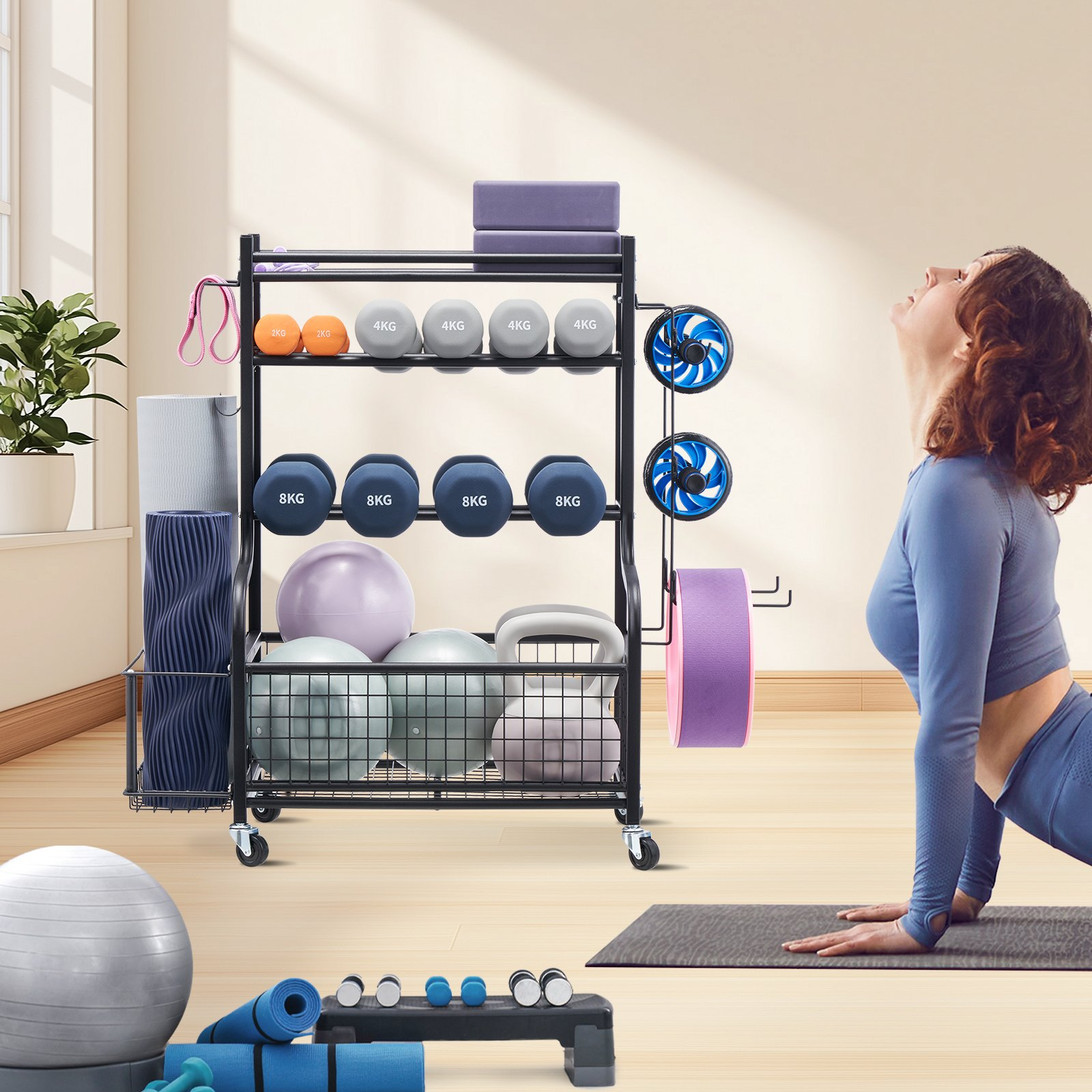 Premium Home Gym Workout Equipment Organizer with Yoga Mat Storage and Weight Ra - Picture 7 of 10