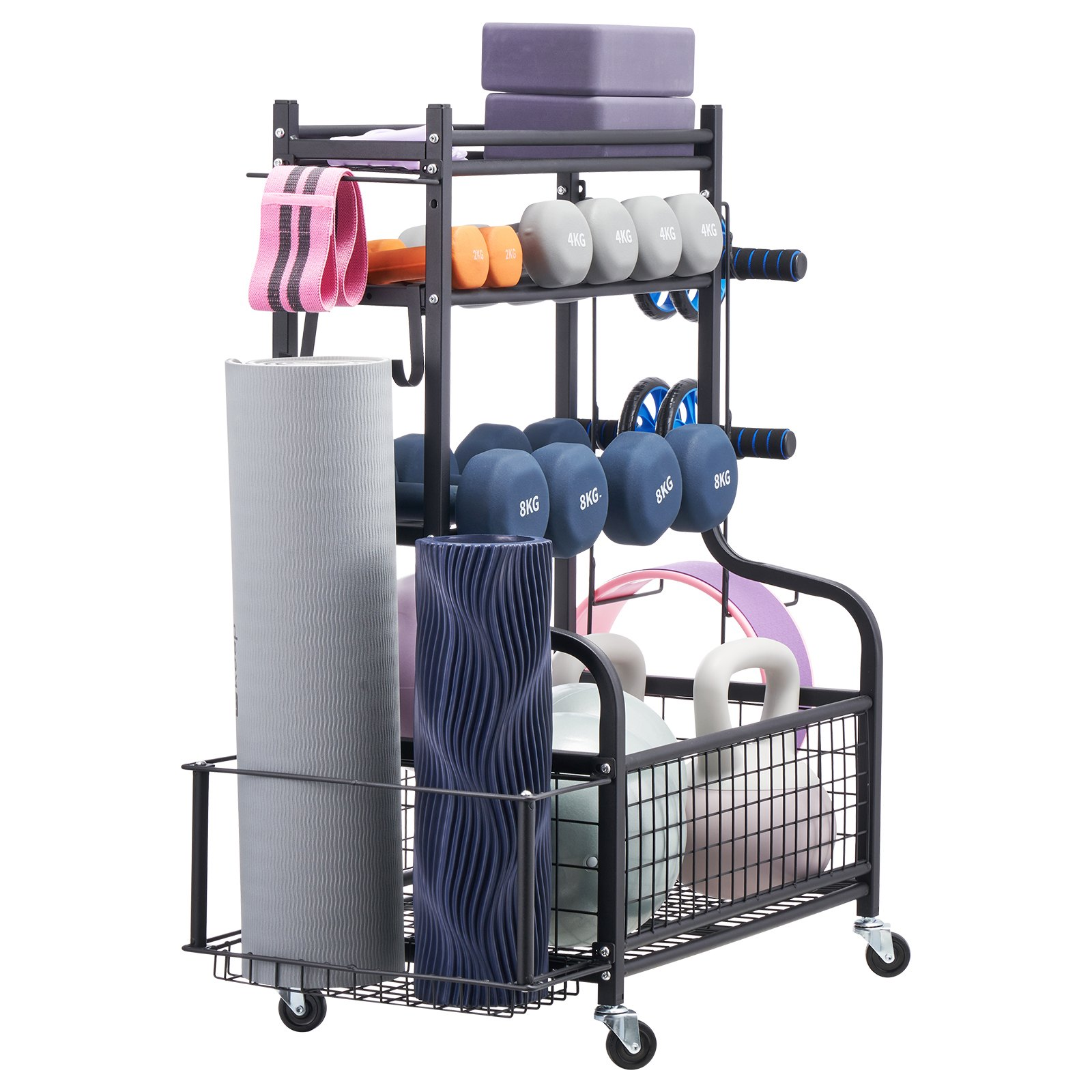 Premium Home Gym Workout Equipment Organizer with Yoga Mat Storage and Weight Ra - Picture 9 of 10