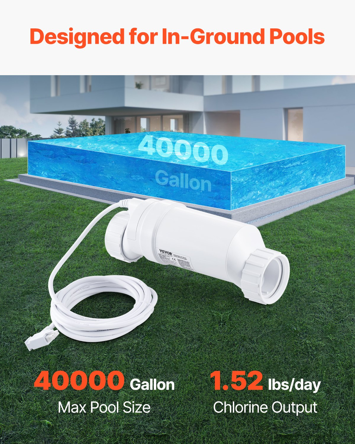 VEVOR Salt Water Chlorinator System, Pool Chlorination Cell Fits for