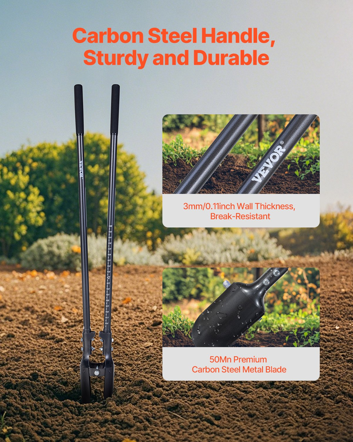 Post Hole Digger with Carbon Steel Handle Scale Marks 57.5" Manual Hole Digger