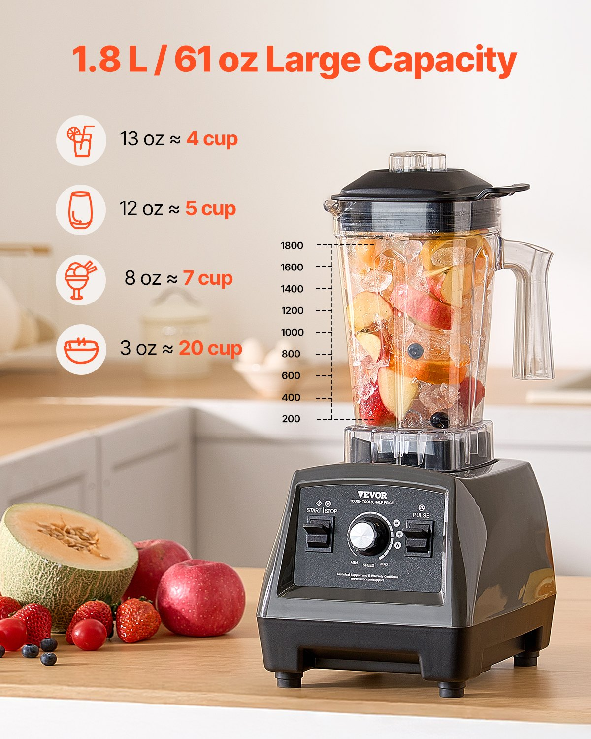 1400W Professional Blender 61oz Smoothie Milkshake Maker Kitchen