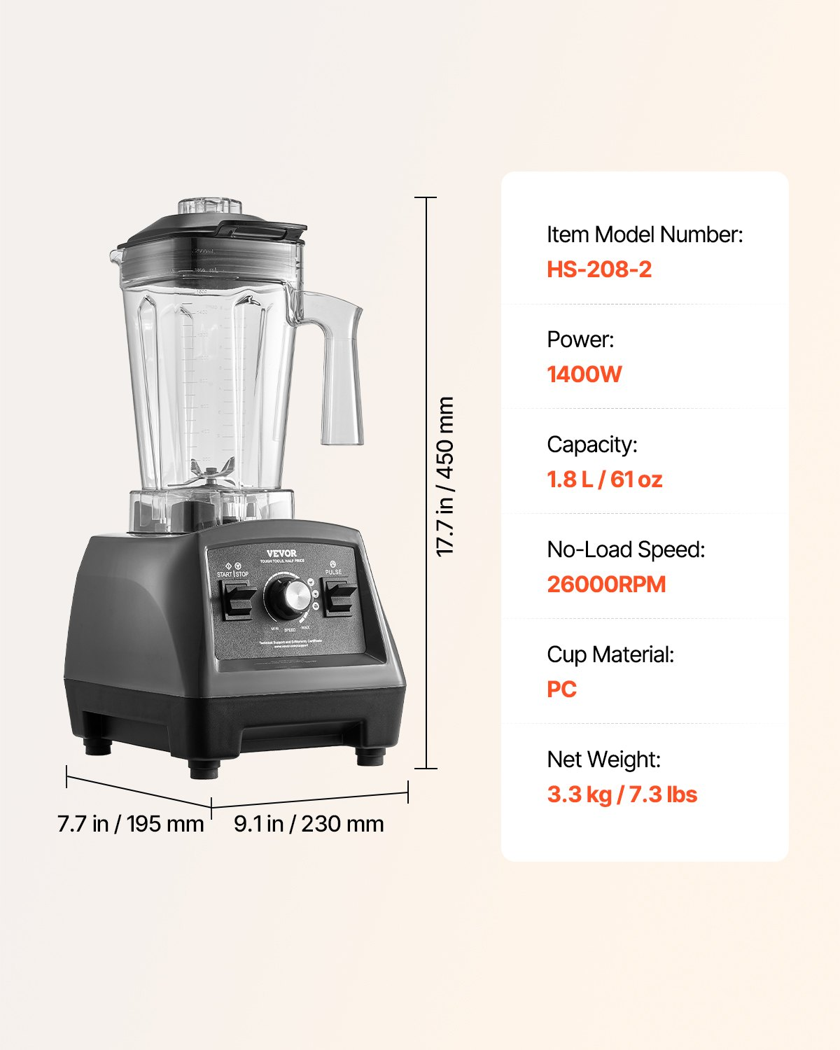 1400W Professional Blender 61oz Smoothie Milkshake Maker Kitchen