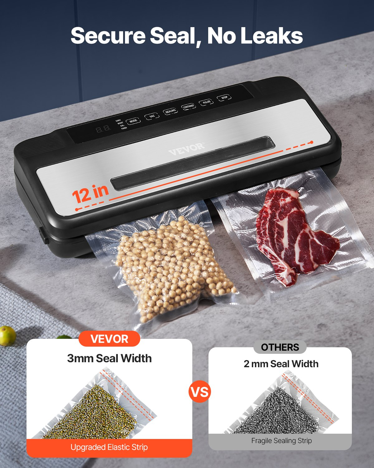 Vacuum Sealer Machine, 80Kpa 120W Powerful Compact Food Sealer, 7-in-1 Multi-Fu