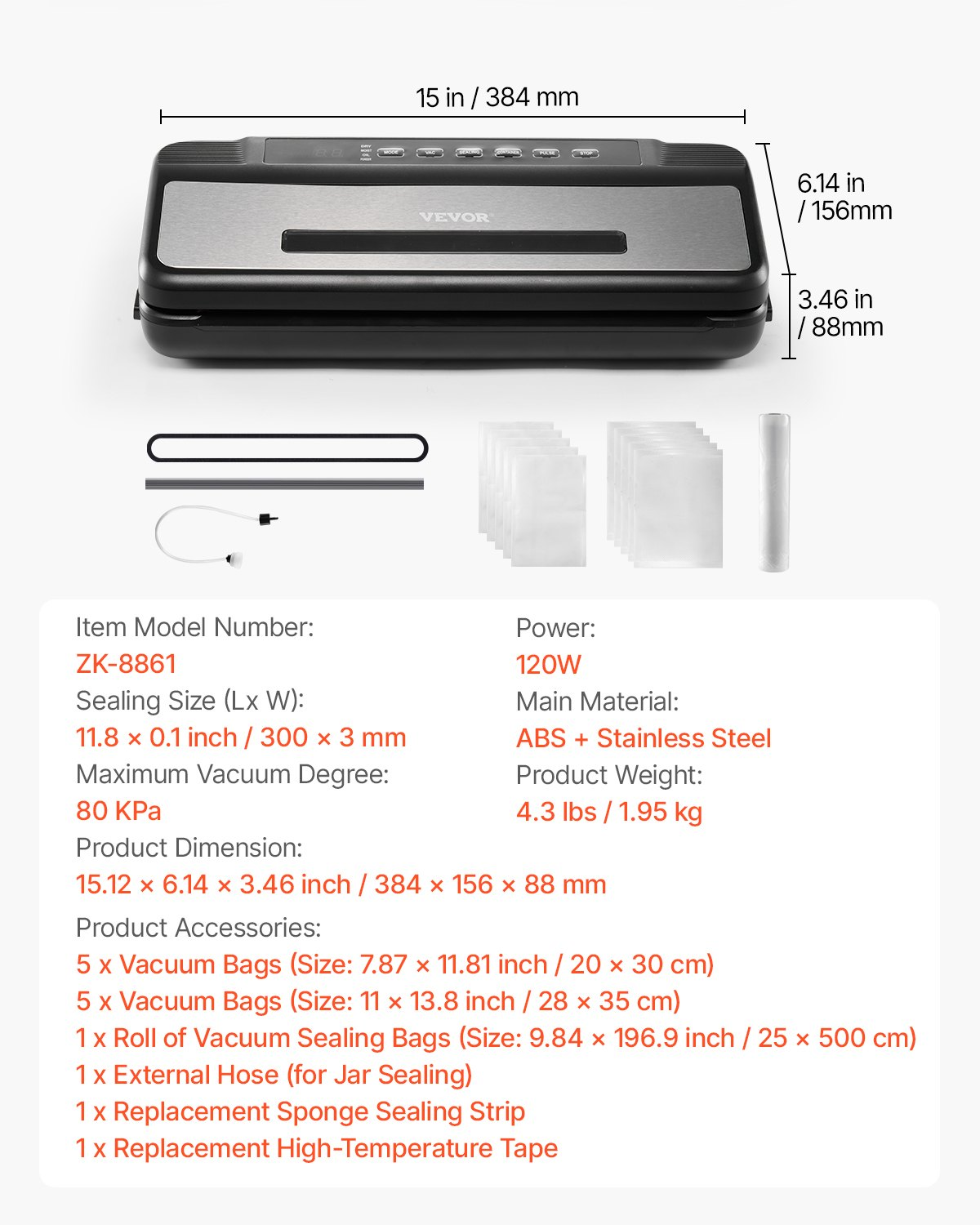 Vacuum Sealer Machine, 80Kpa 120W Powerful Compact Food Sealer, 7-in-1 Multi-Fu