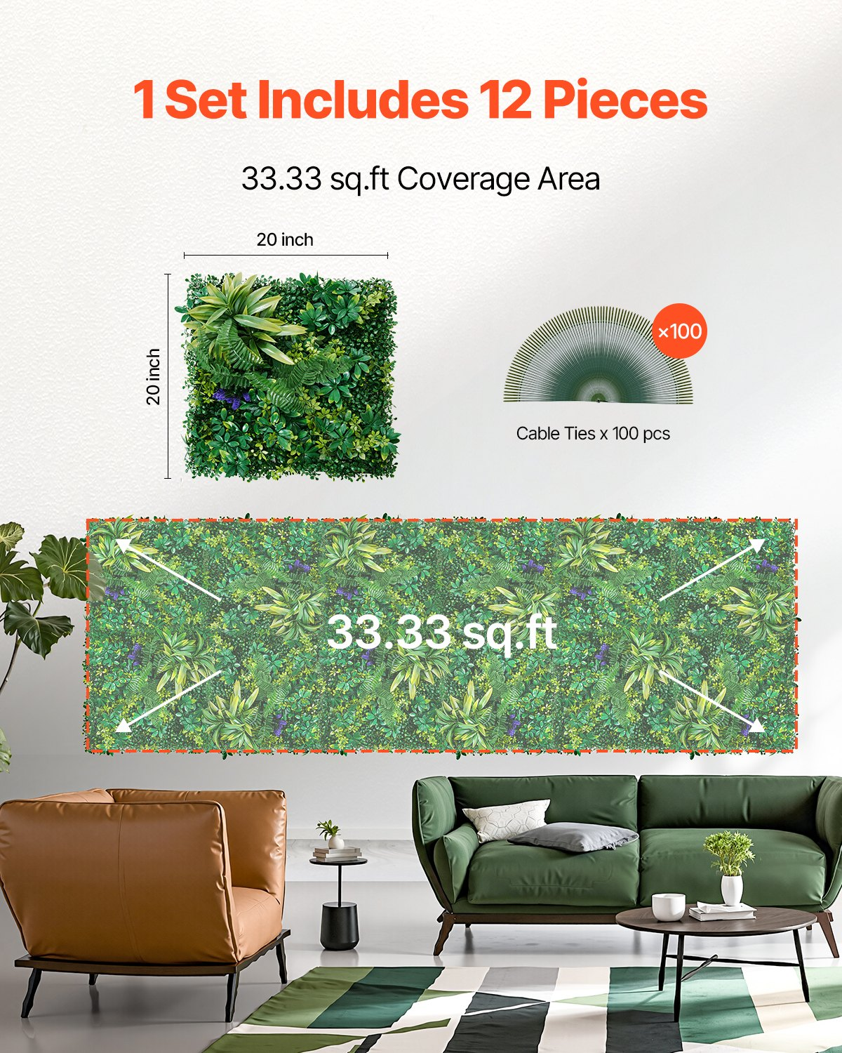Artificial Grass Wall Panels 12 PCS 20 x 20 inch 3D Greenery for Decor Privacy - Picture 5 of 10