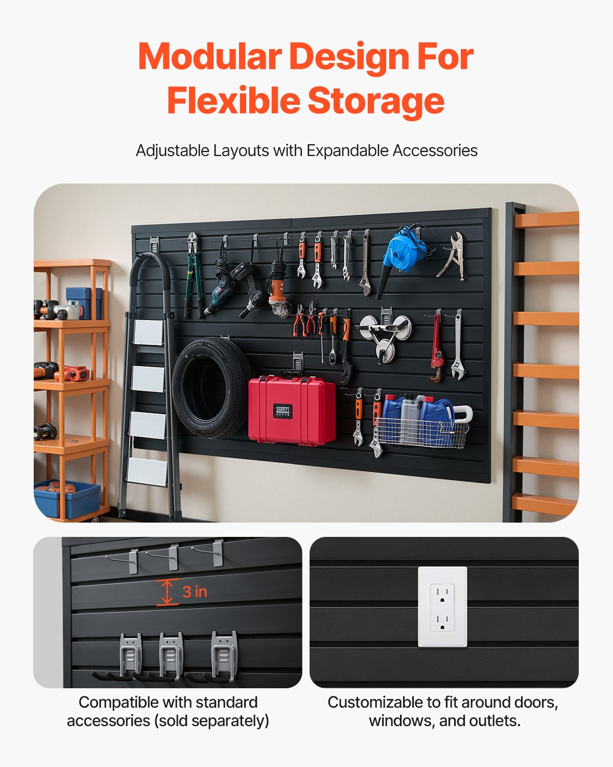 8 x 4 ft Slat Wall Paneling PVC Black Garage Slatwall with Modular Design - Produktbild 2