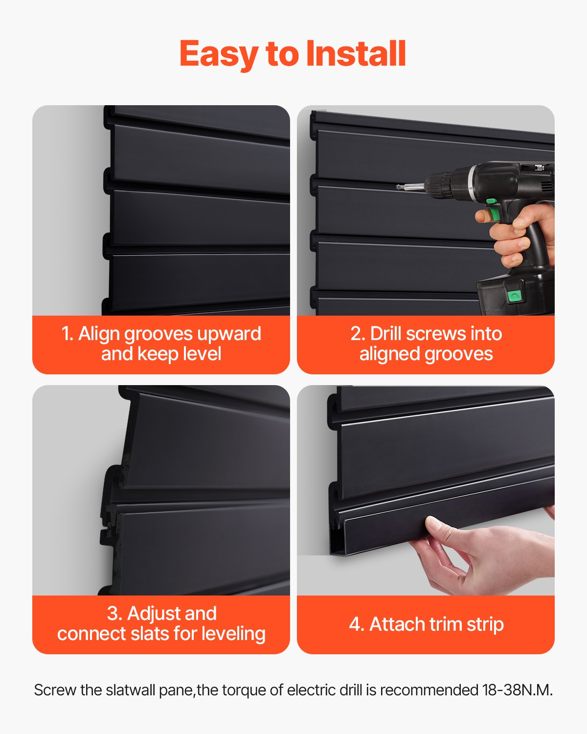 8 x 4 ft Slat Wall Paneling PVC Black Garage Slatwall with Modular Design - Produktbild 4