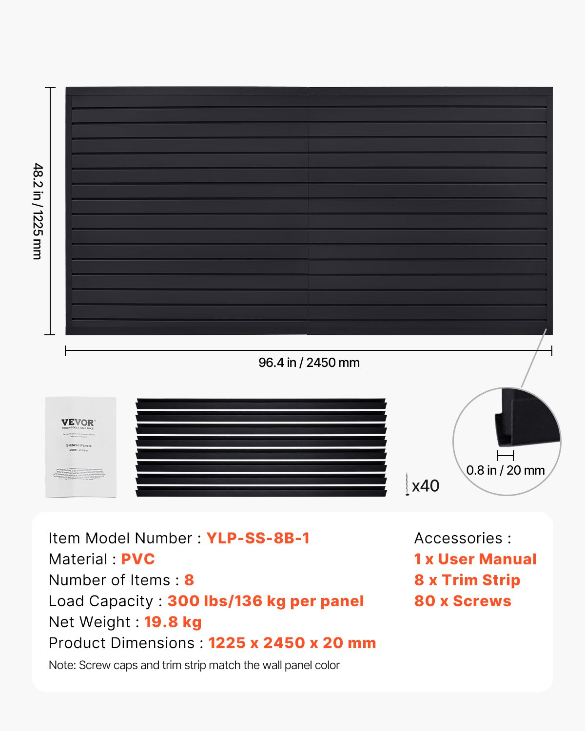 8 x 4 ft Slat Wall Paneling PVC Black Garage Slatwall with Modular Design - Produktbild 5