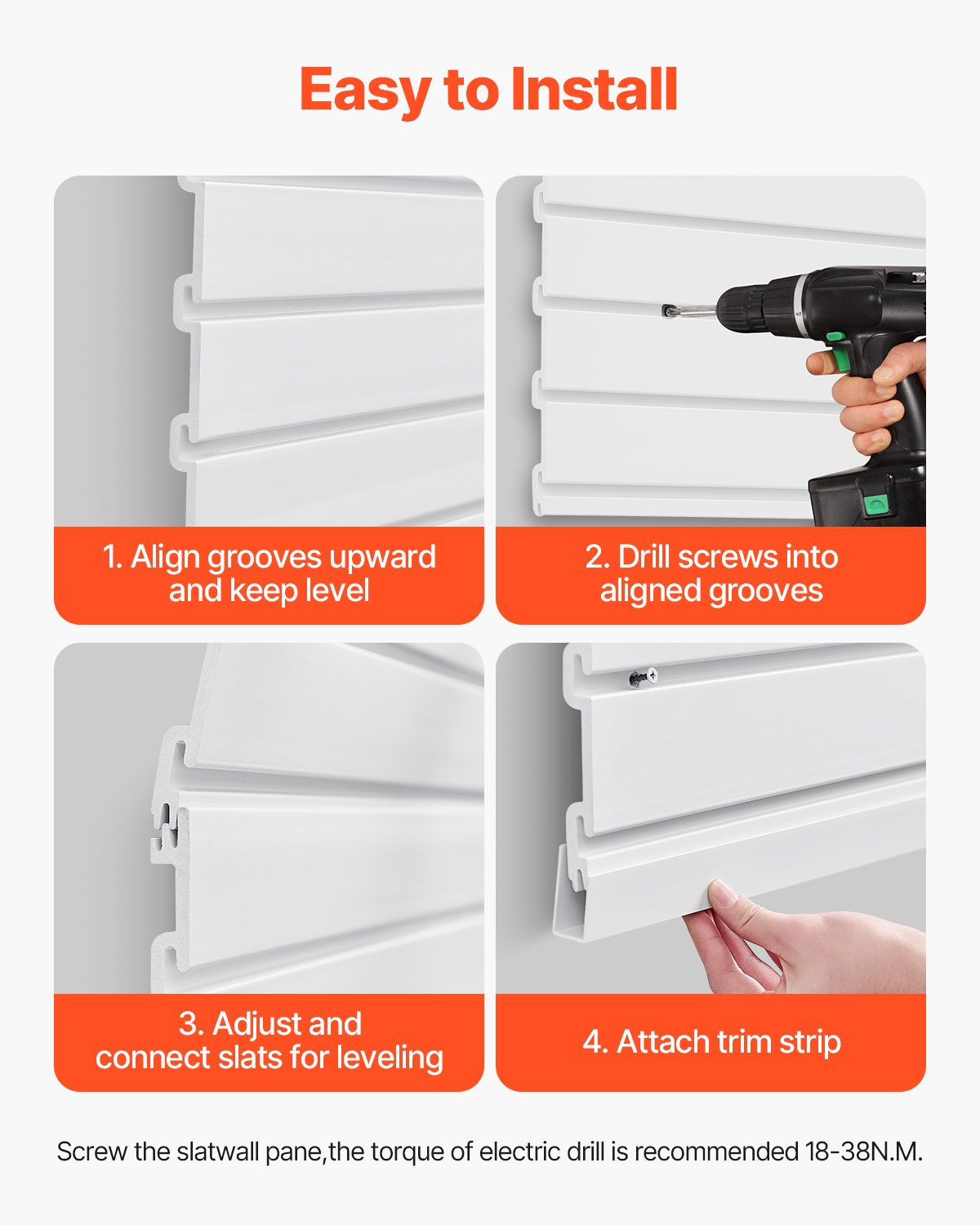 2 x 4 ft Slat Wall Paneling PVC White Garage Slatwall with Modular Design - Produktbild 4