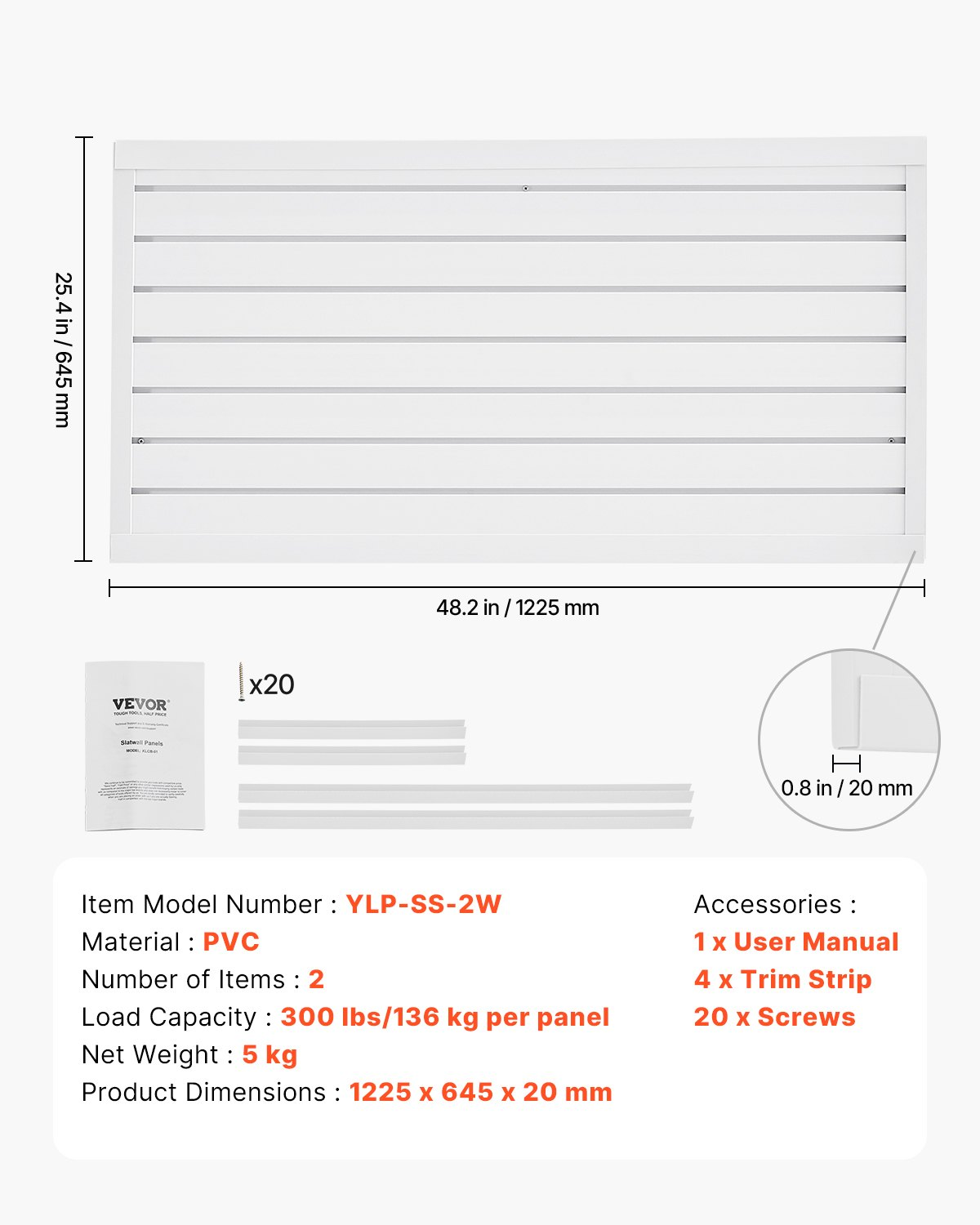 2 x 4 ft Slat Wall Paneling PVC White Garage Slatwall with Modular Design - Produktbild 5