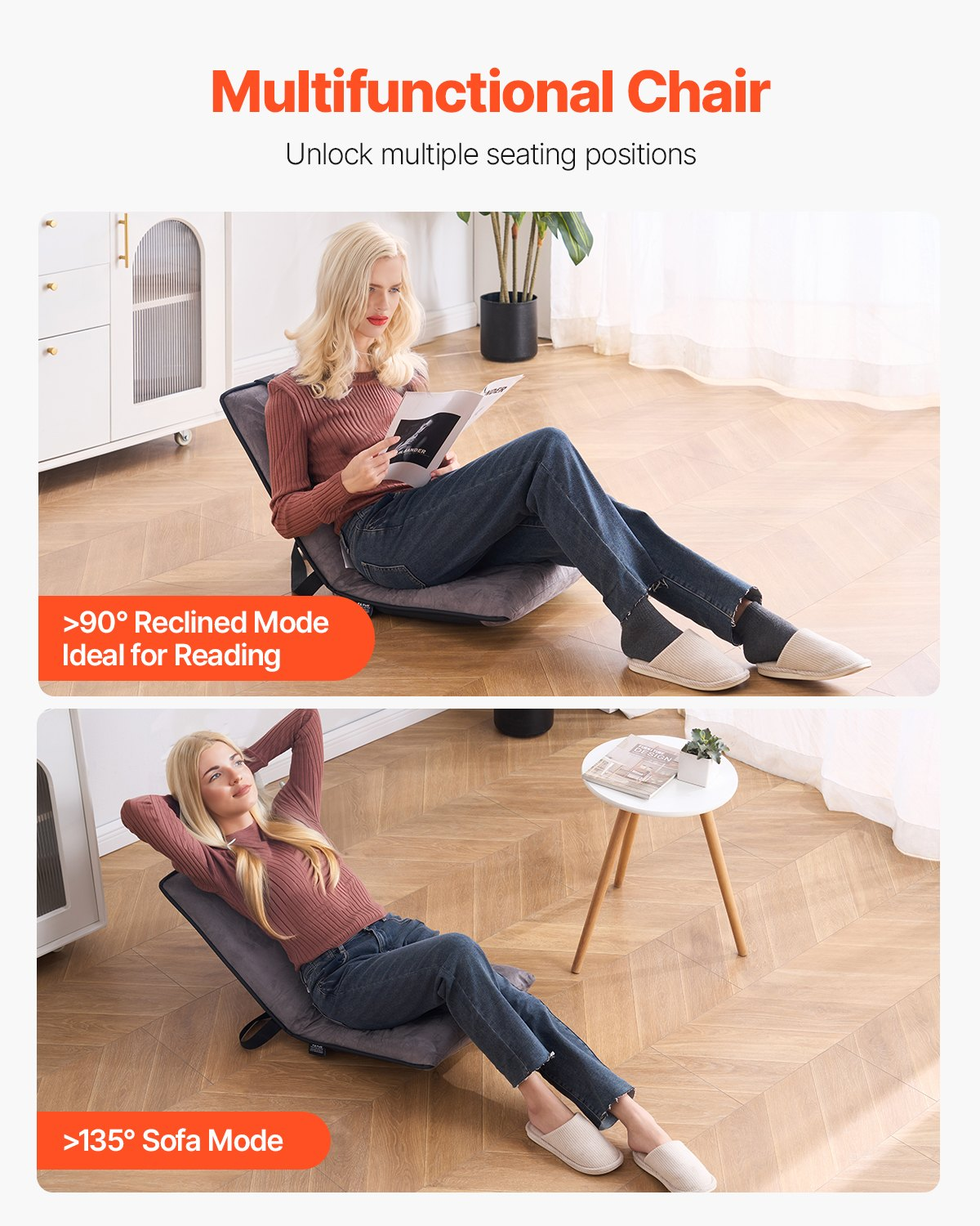 Floor Chair with Back Support and 6 Adjustable Positions Folding Floor Chair