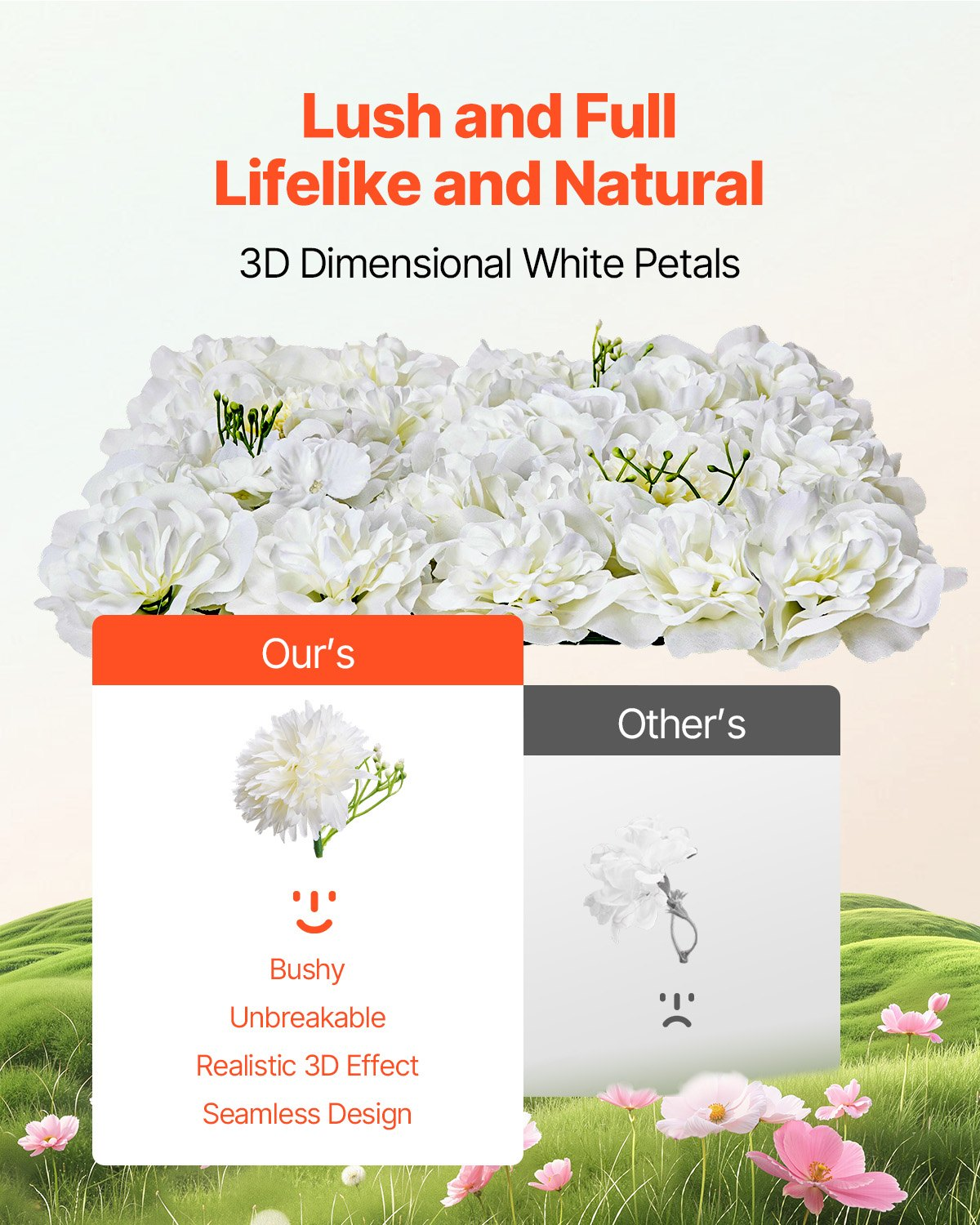 3D Flower Wall Panel 24 PCS 15 x 15 in Artificial Floral Background for Wedding