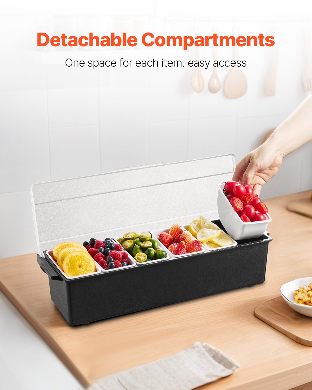 Chilled Condiment Server 6 Compartment Cold Serving Tray with Lid for Fruit - Produktbild 2