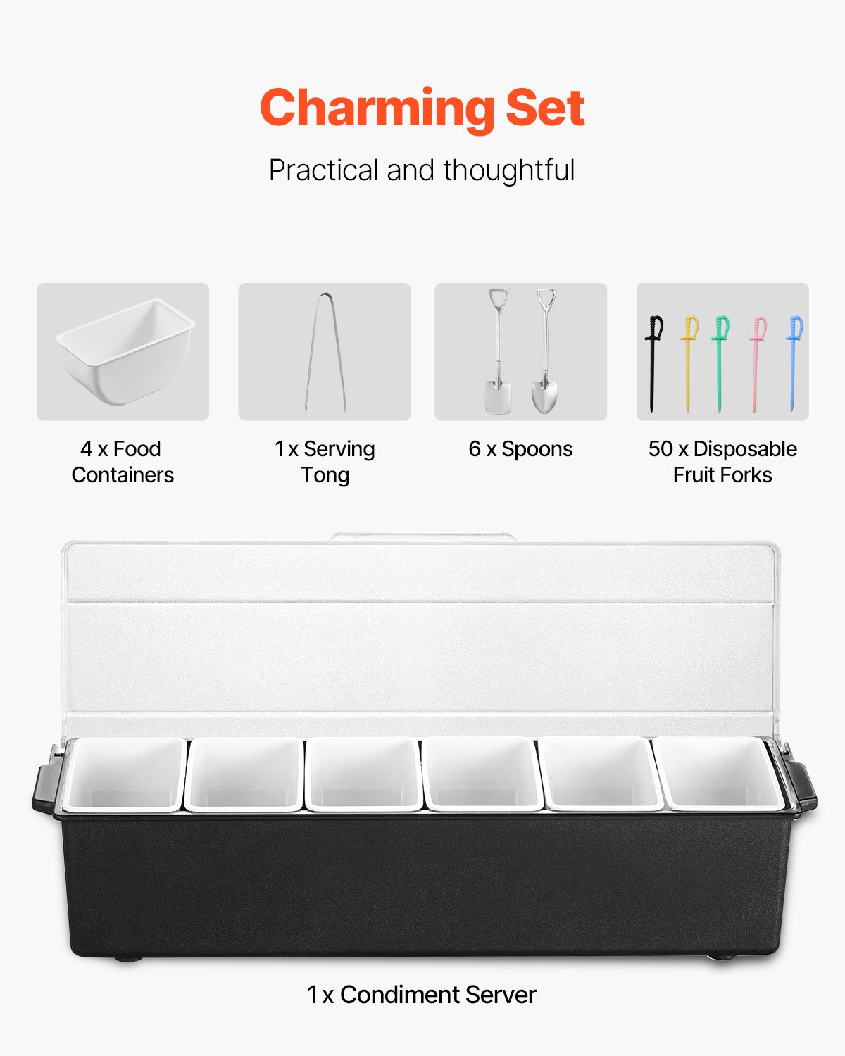 Chilled Condiment Server 6 Compartment Cold Serving Tray with Lid for Fruit - Produktbild 3