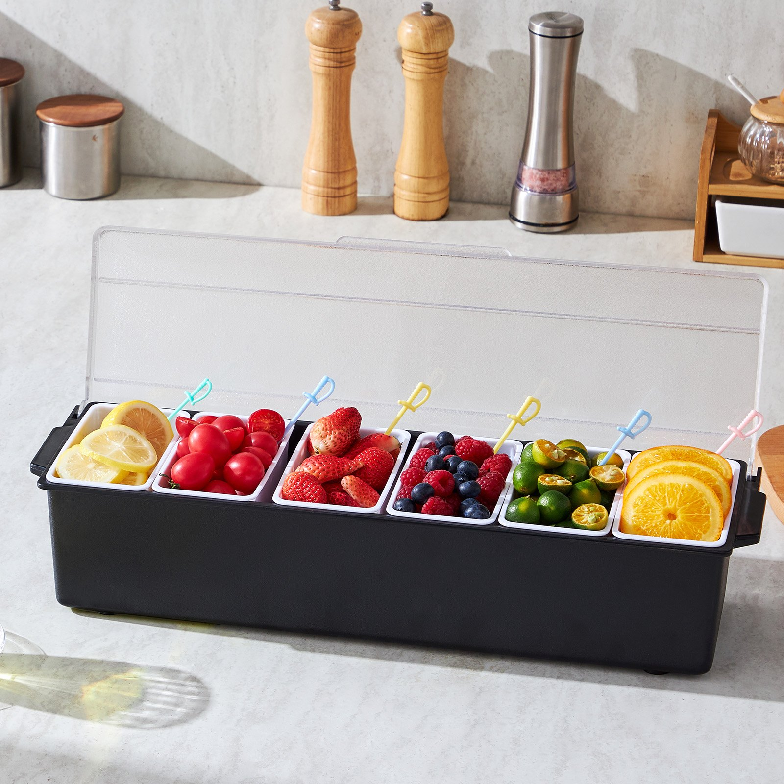 Chilled Condiment Server 6 Compartment Cold Serving Tray with Lid for Fruit - Produktbild 6