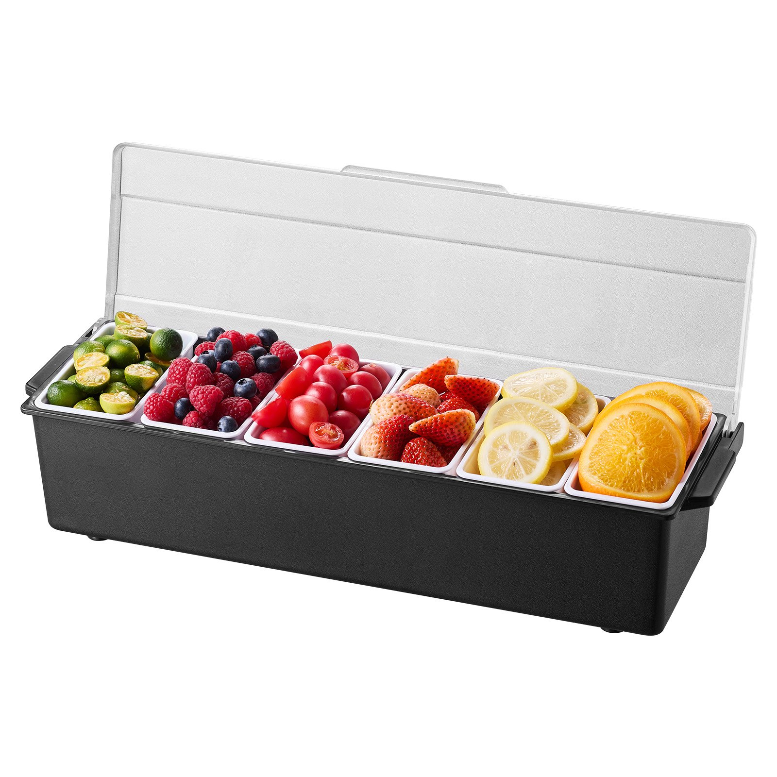 Chilled Condiment Server 6 Compartment Cold Serving Tray with Lid for Fruit