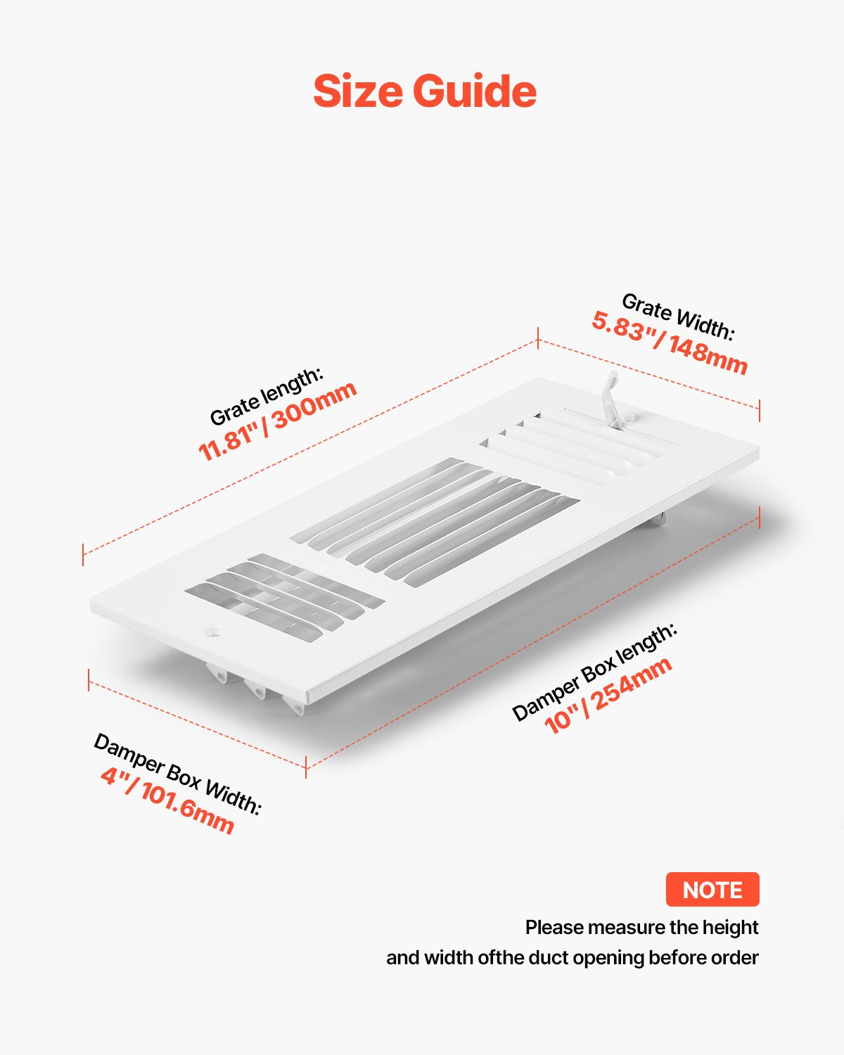 Floor Registers 3-Way 4 x 10 Inch Iron Floor Vents for HVAC Grilles 6-Pack White