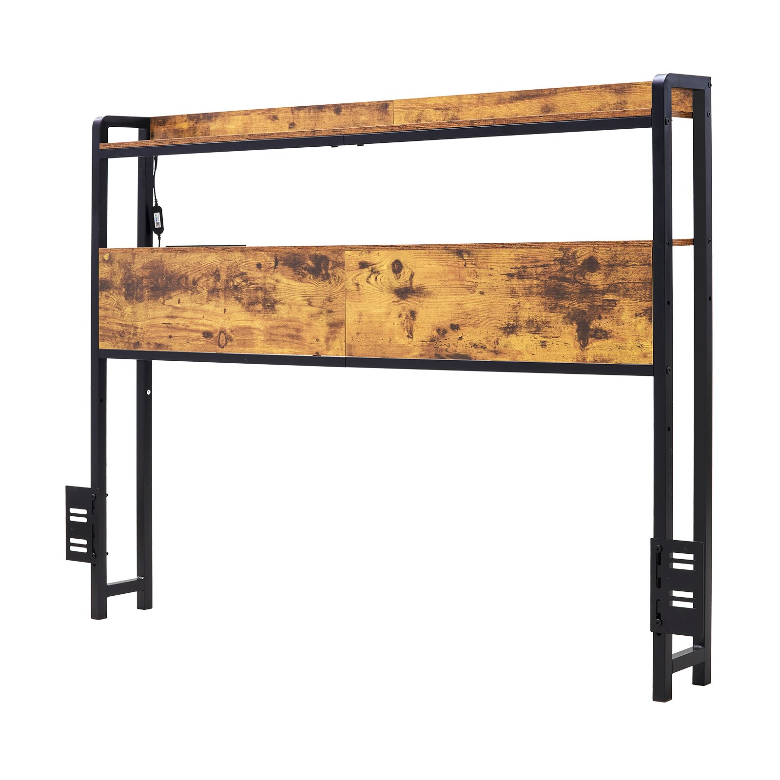 Headboard for Full Size Bed Head Board with 2 Shelves & LED Light Brown