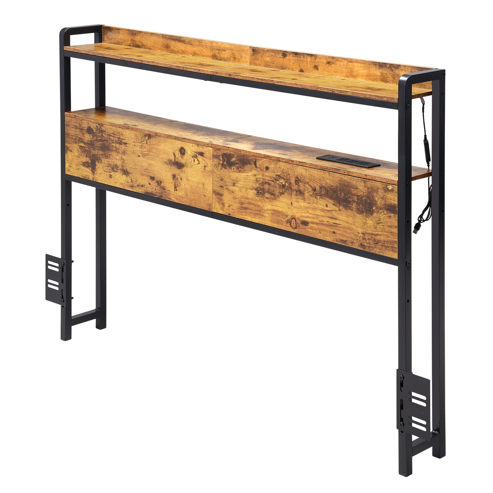 Headboard for Full Size Bed Head Board with 2 Shelves & LED Light Brown