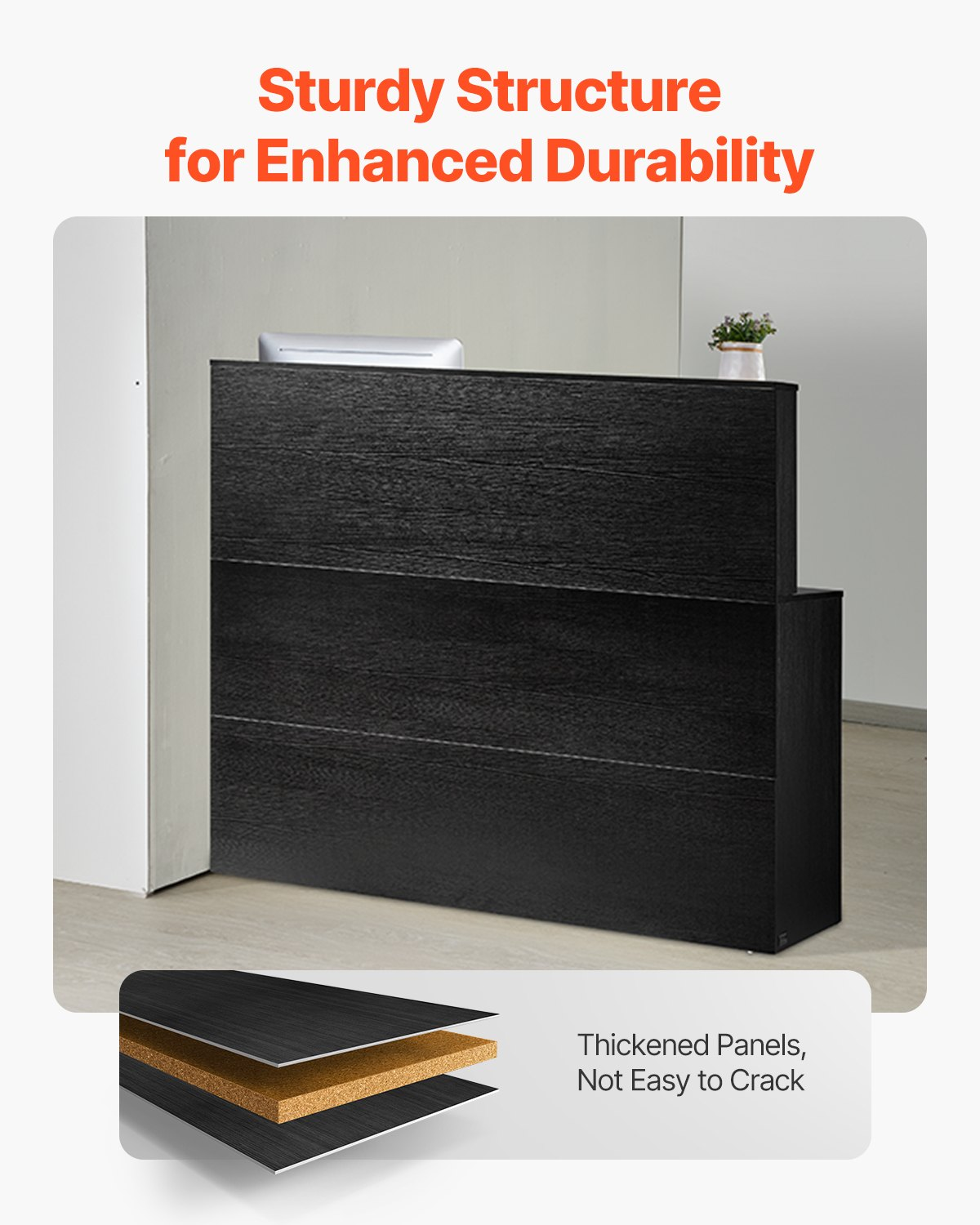 Reception Desk L-Shaped Front Counter Table 55.12 in Black Office Table