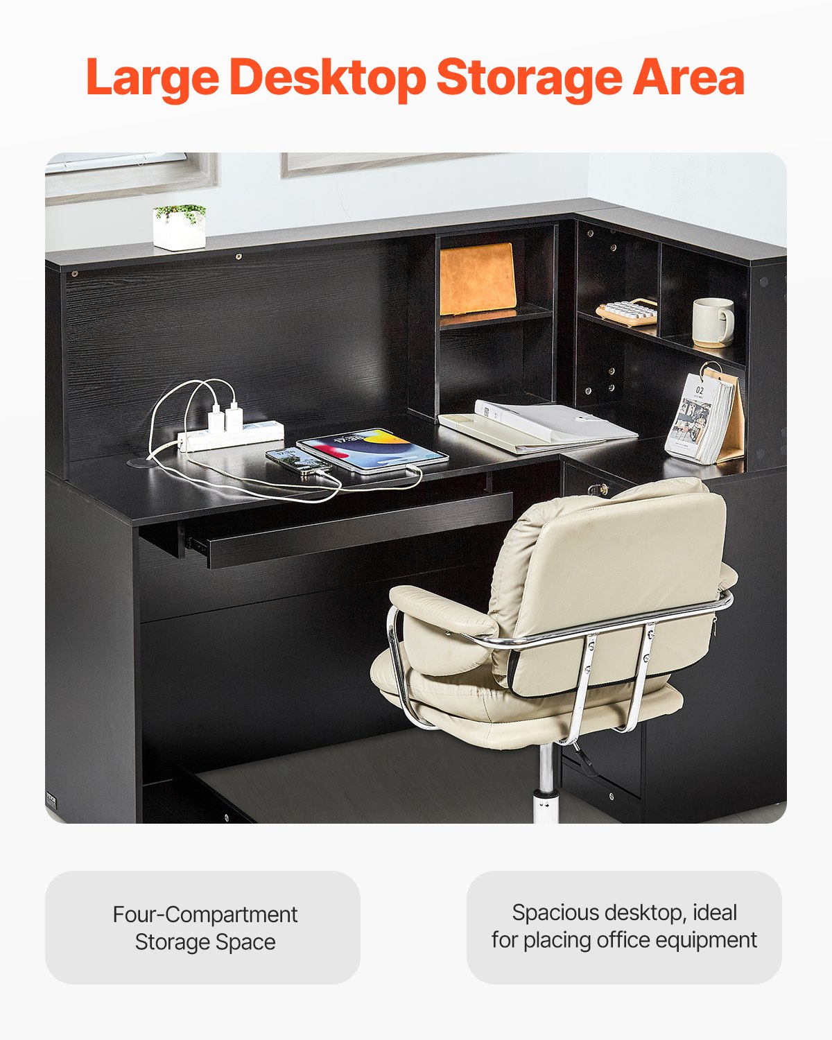 Reception Desk L-Shaped Front Counter Table 55.12 in Black Office Table