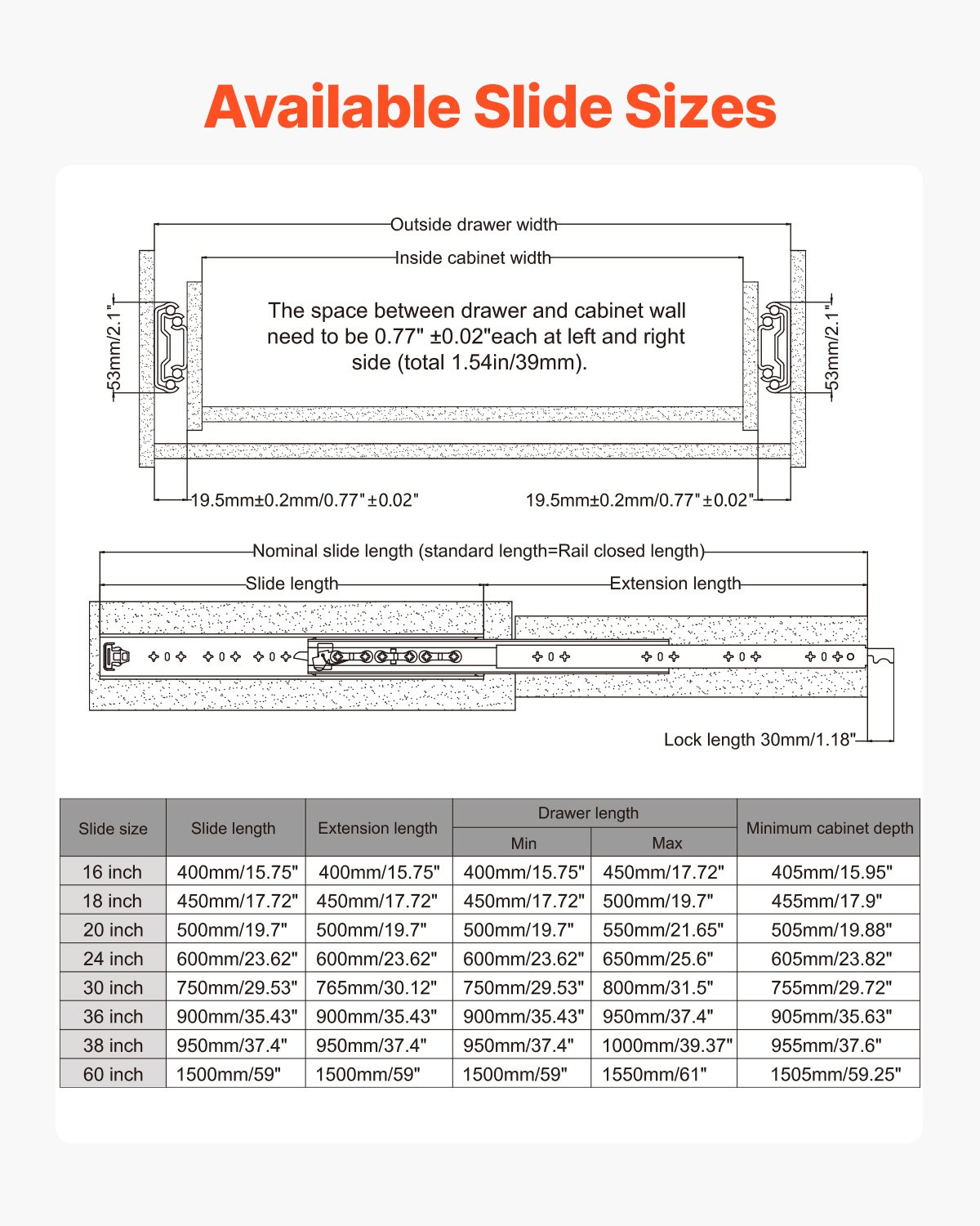 1 Pair 16-60 in Soft-Close Drawer Slides Ball Bearing Full Extension 298 - Picture 5 of 10