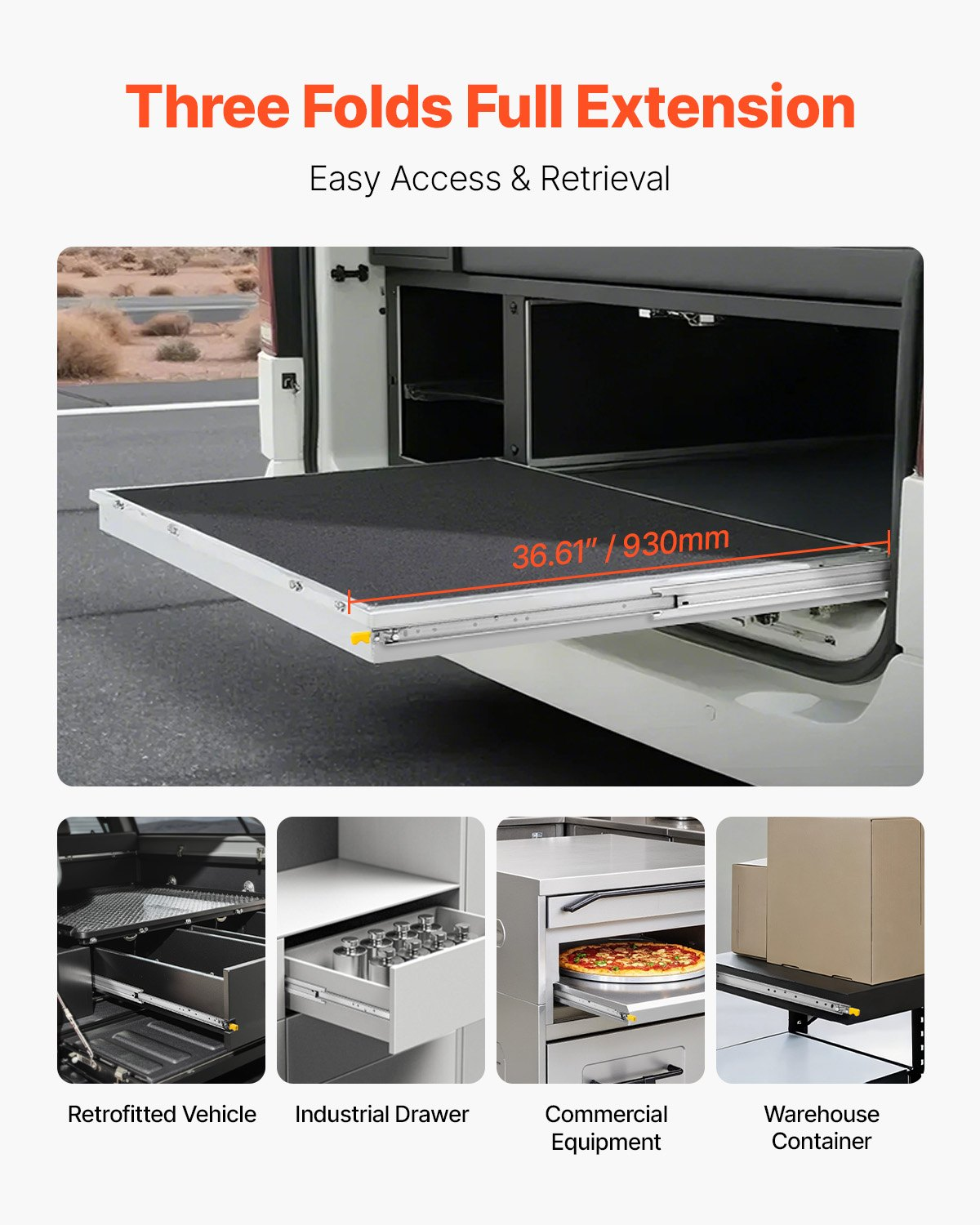 Heavy Duty Drawer Slides 36inch, 3-Fold Full Extension