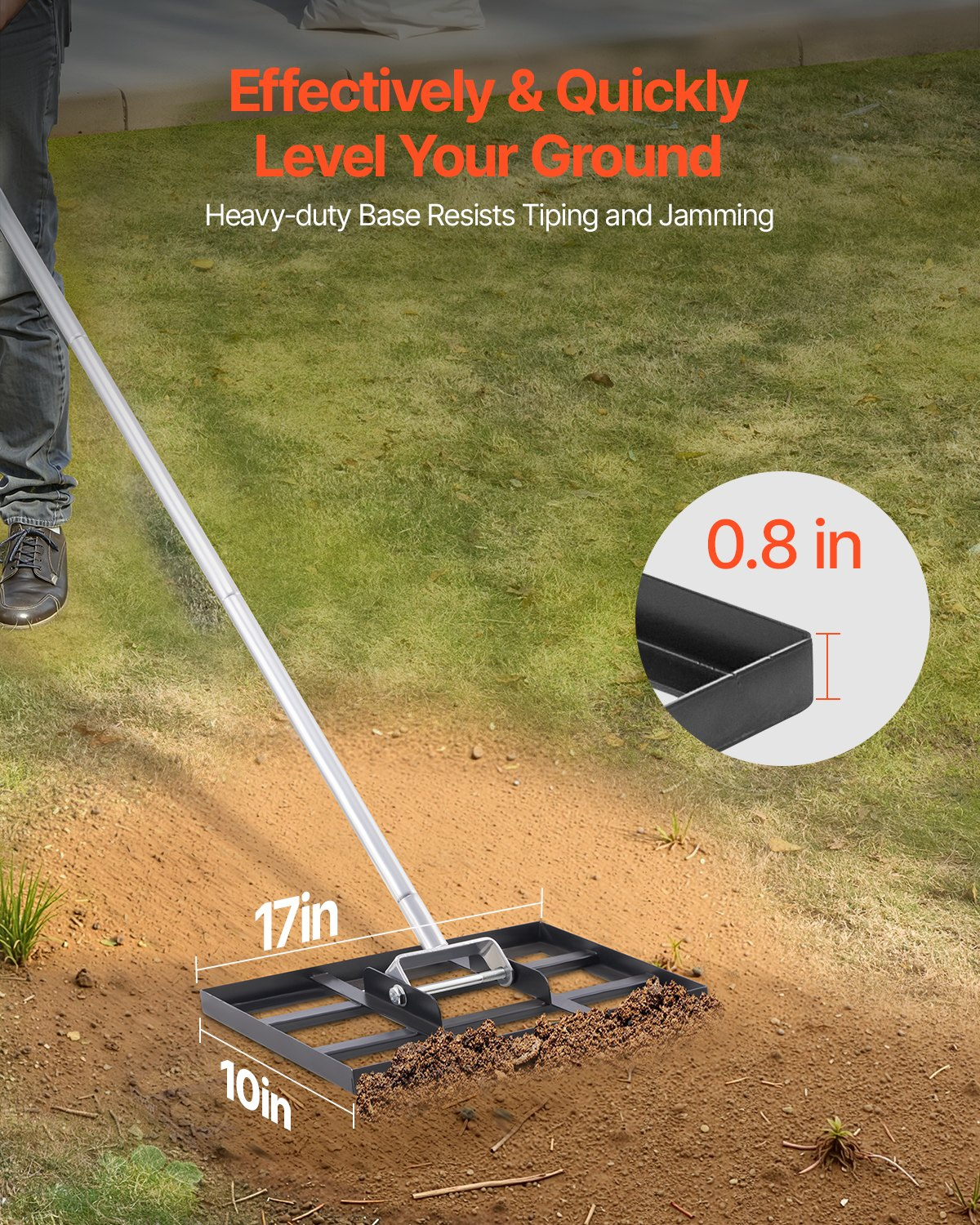 Lawn Leveling Rake 17x10in Ground Plate with 78in Handle Adjustable