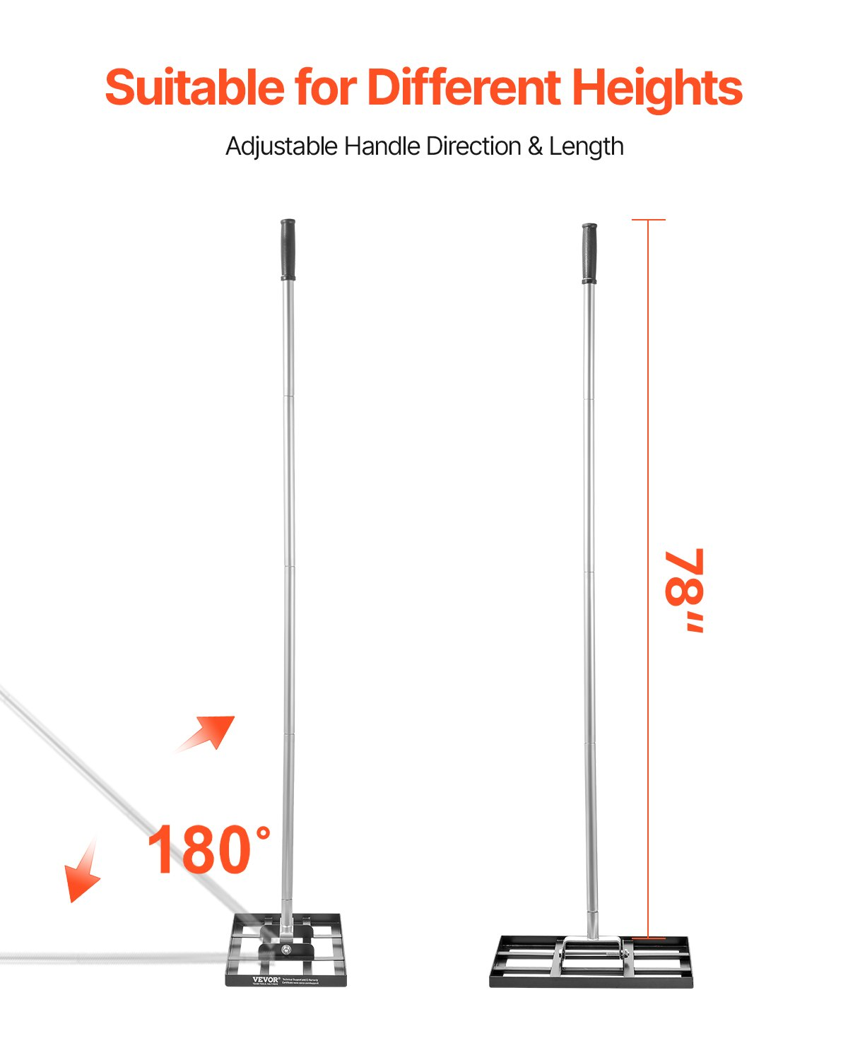 Lawn Leveling Rake 17x10in Ground Plate with 78in Handle Adjustable
