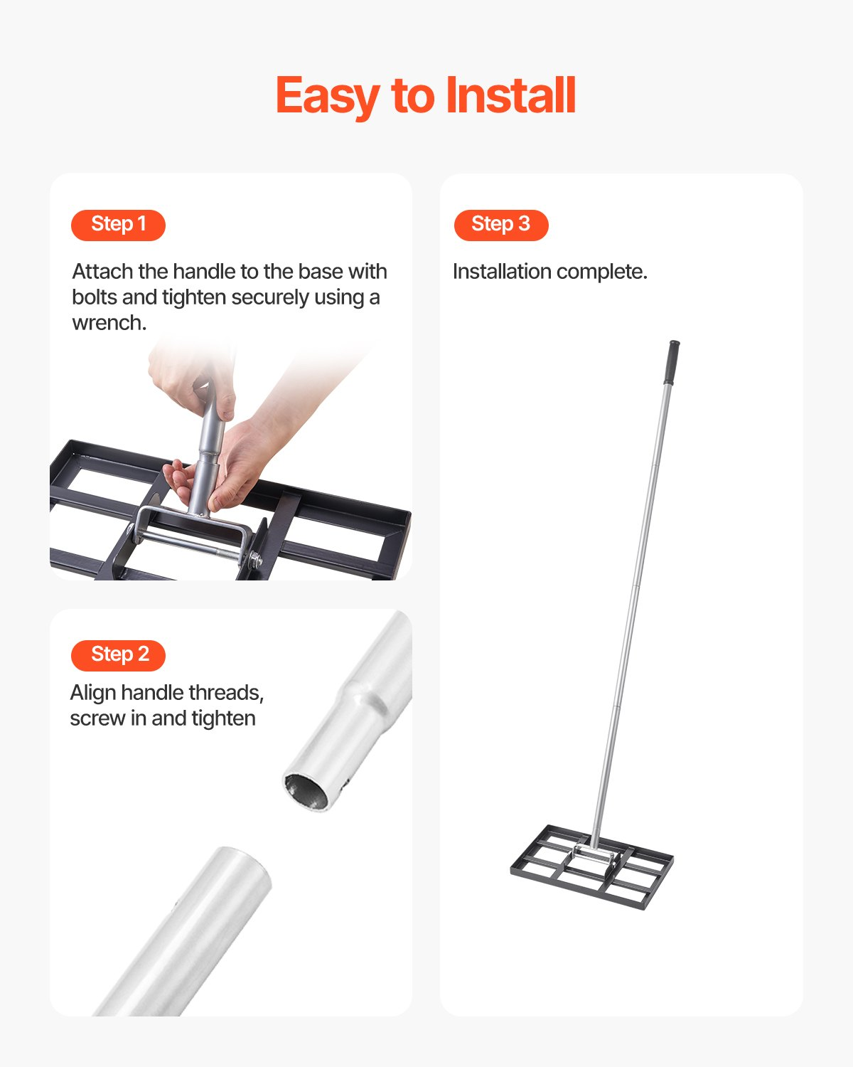 Lawn Leveling Rake 17x10in Ground Plate with 78in Handle Adjustable