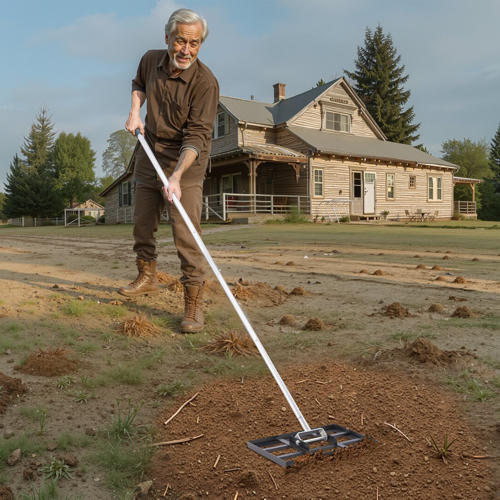 Lawn Leveling Rake 17x10in Ground Plate with 78in Handle Adjustable