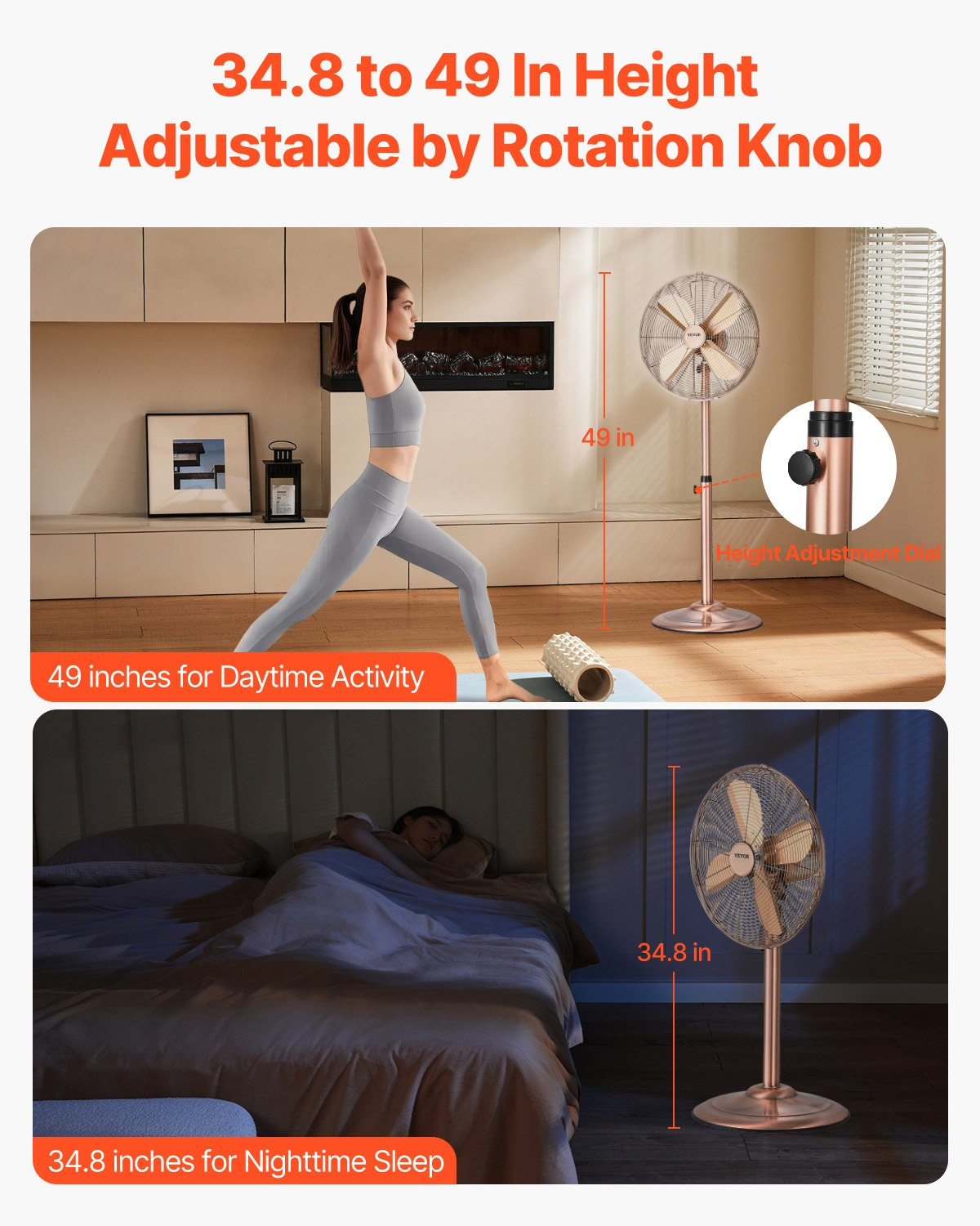 Industrial Pedestal Fan, 16 Inch 75-Degree Oscillating Fan, Copper