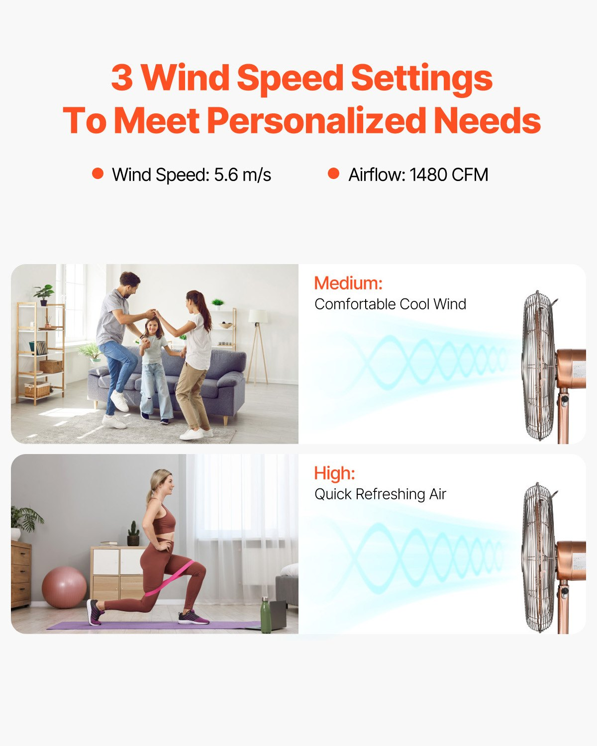 Industrial Pedestal Fan, 16 Inch 75-Degree Oscillating Fan, Copper