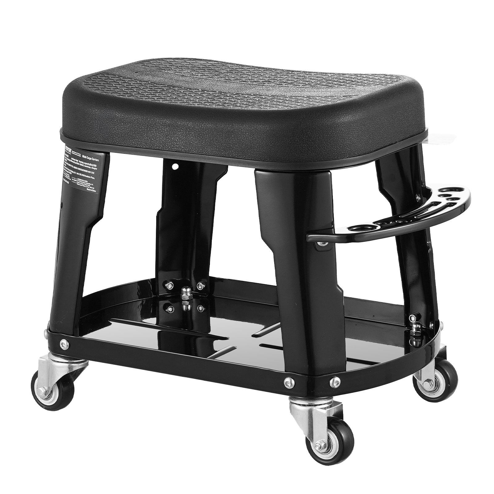 Mechanic Stool, 300 lbs Capacity Garage Seat/Work Stool with Wheels, Black