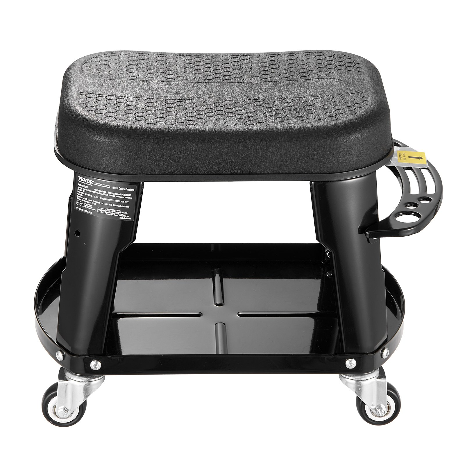 Mechanic Stool, 300 lbs Capacity Garage Seat/Work Stool with Wheels, Black