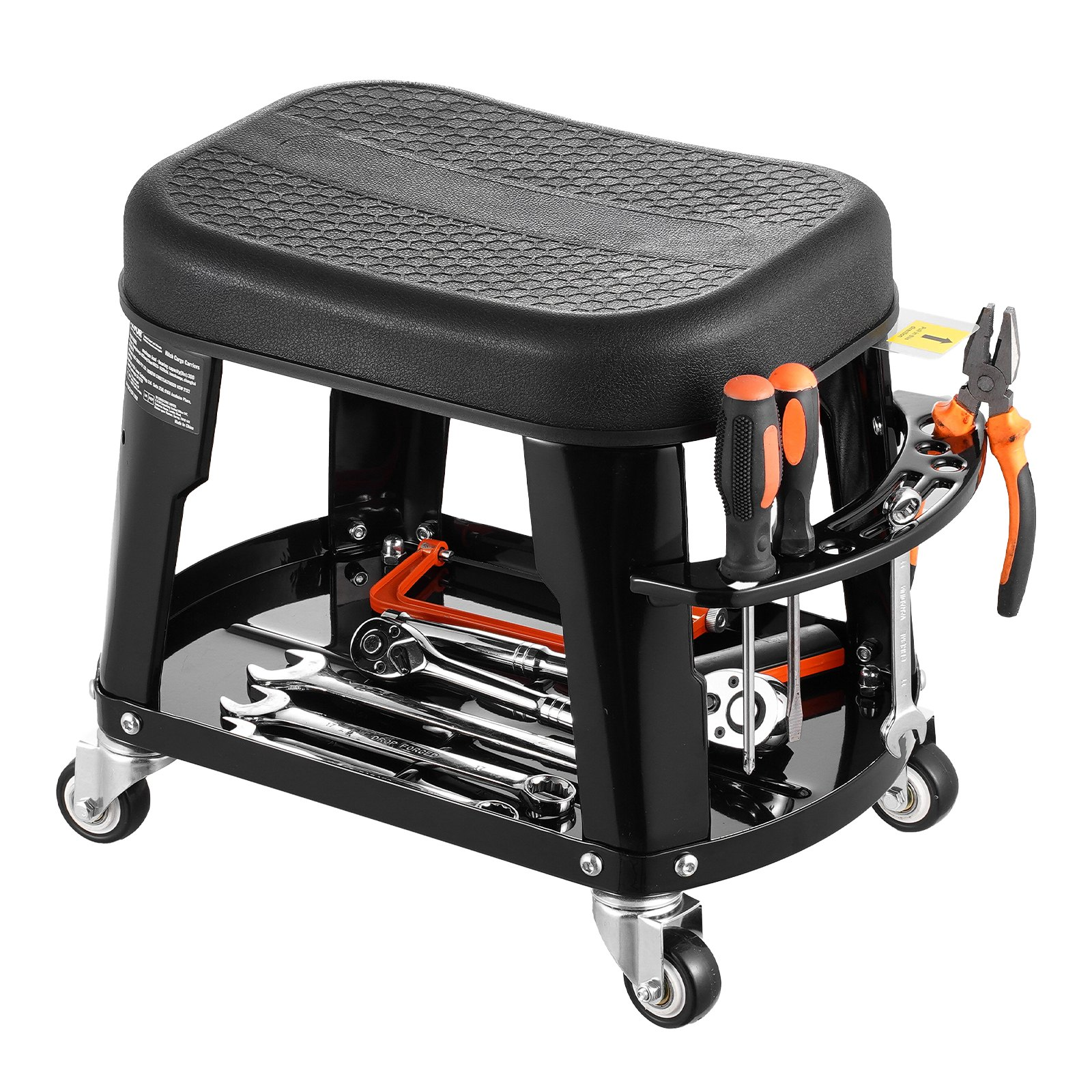 Mechanic Stool, 300 lbs Capacity Garage Seat/Work Stool with Wheels, Black